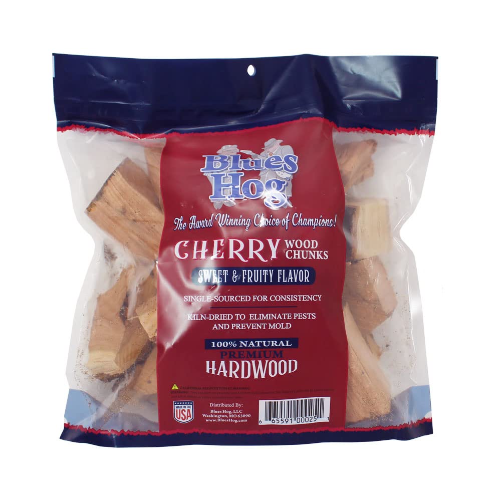 Premium Cherry Wood Chunks for Smoking - Blues Hog 300 Cu. in. BBQ Wood Chips - Perfect for Grilling, Smoking Meats & Enhancing Flavor in Pellet Smokers, Charcoal Grills & Outdoor Cooking