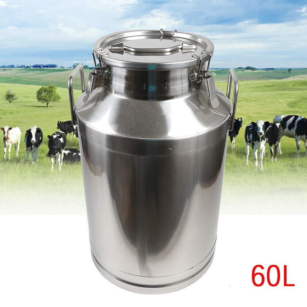 Stainless Steel Milk Can Wine Bucket with Silicone Seal - 20L/30L/40L/50L/60L Liquid Storage Container - Perfect for Home Brewing, Winemaking, and Bulk Liquid Storage (60L)