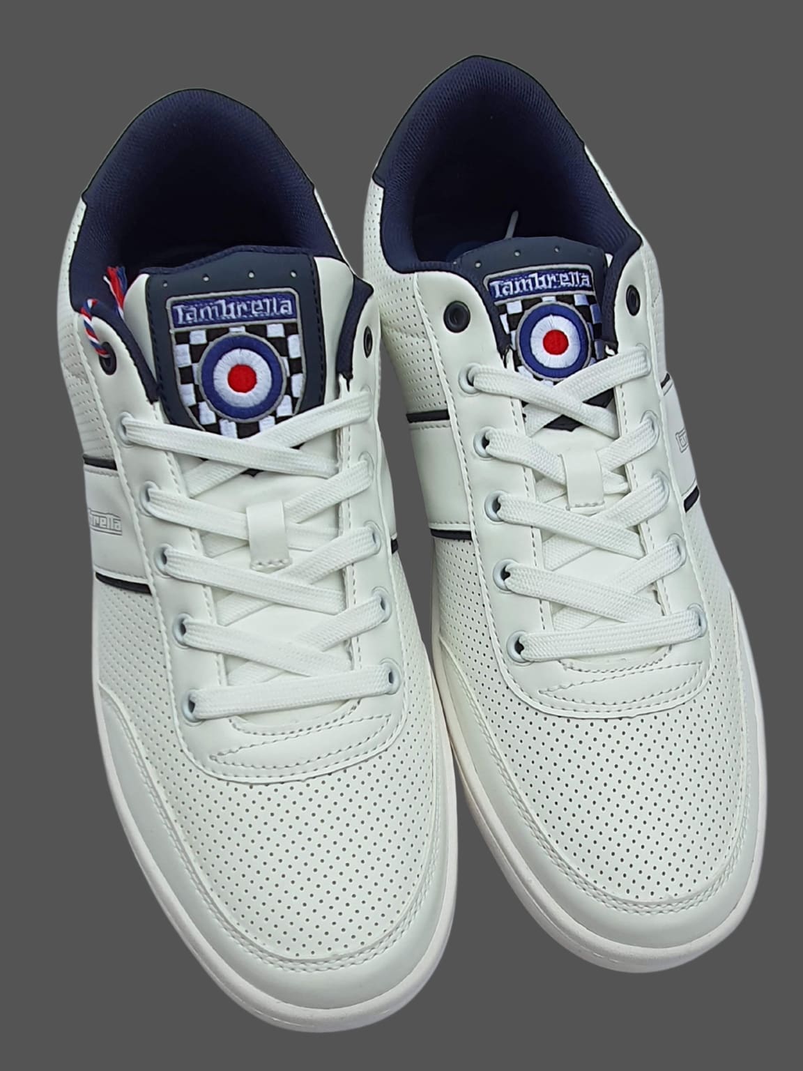 Lambretta White and Navy Men's Casual Sneakers - Comfortable Walking Shoes for Everyday Wear, Gym, and Travel