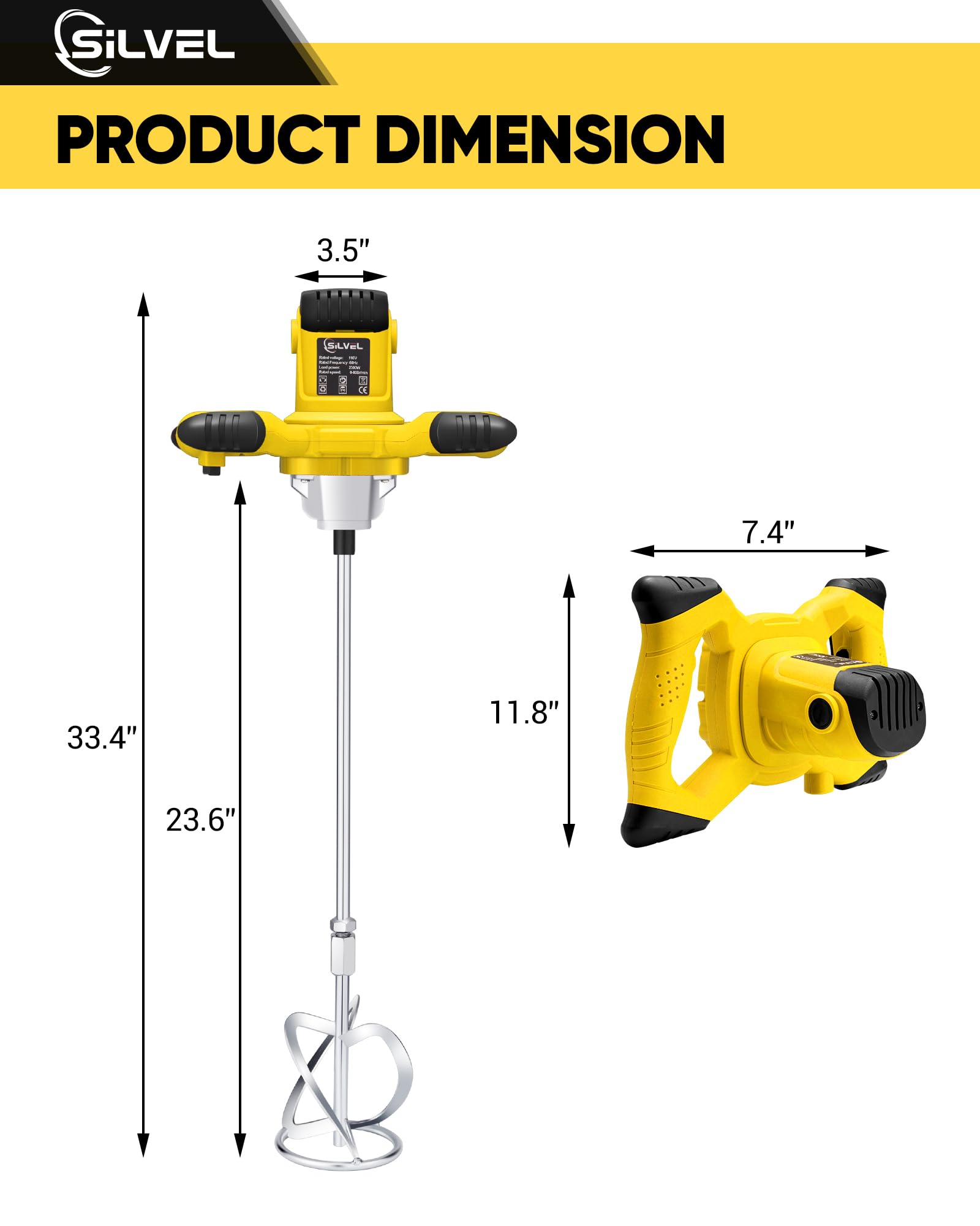 2300W Electric Handheld Cement Mixer - 6 Adjustable Speeds, Portable Mortar Mixer for Concrete, Mud, Paint & Fodder (110V) - Ideal for DIY Projects, Construction & Home Renovation