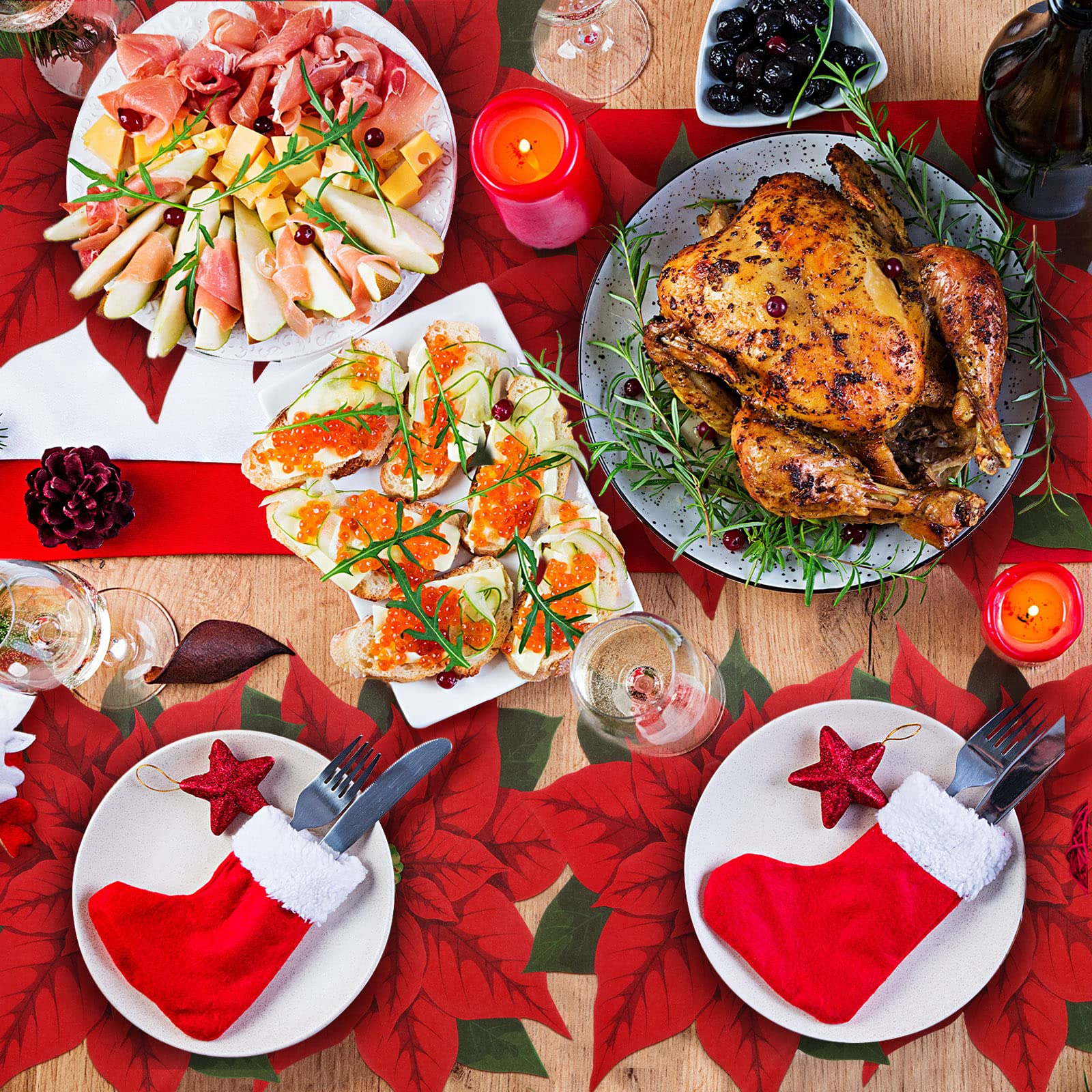 36-Piece Christmas Paper Placemats Set - Holiday Poinsettia & Snowman Designs for Festive Table Decor | Perfect for Christmas Dinner, Party, and Home Decoration
