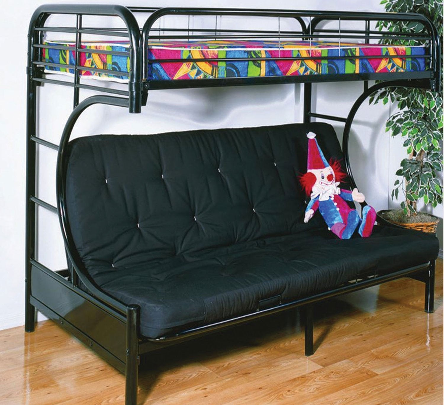 Black Metal Frame Futon Bunk Bed - Space Saving Convertible Sleeper for Kids & Adults - Perfect for Small Bedrooms, Guest Rooms & Dormitories