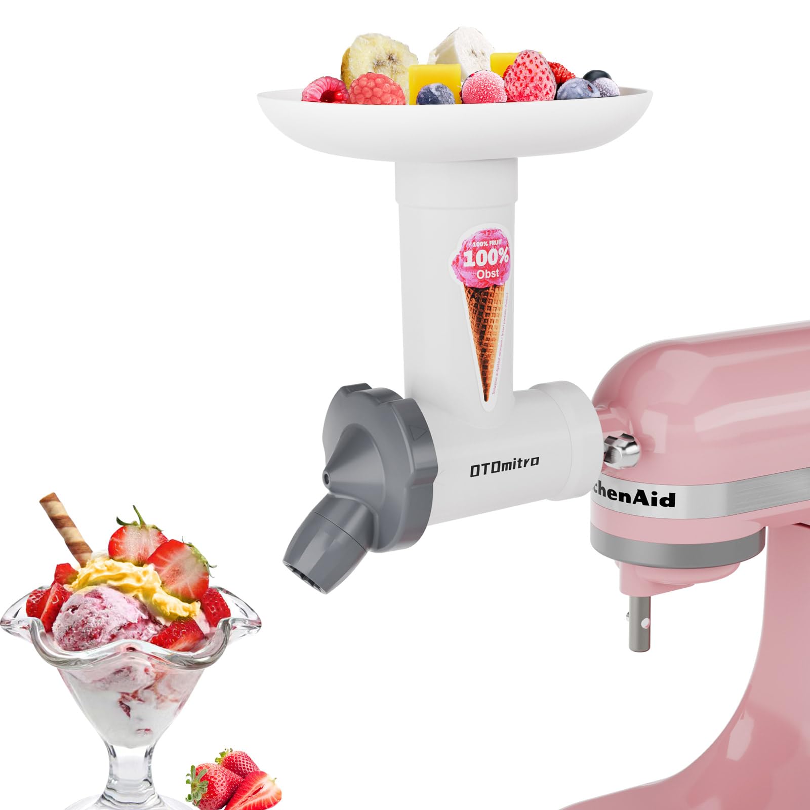 KitchenAid Stand Mixer Ice Cream Maker Attachment - Dairy-Free, Vegan Frozen Dessert Maker for Sorbet, Frozen Yogurt & Fruit Soft Serve | Dishwasher Safe | Perfect for Healthy Snacks, Summer Treats & Family Dessert Nights by OTOmitra