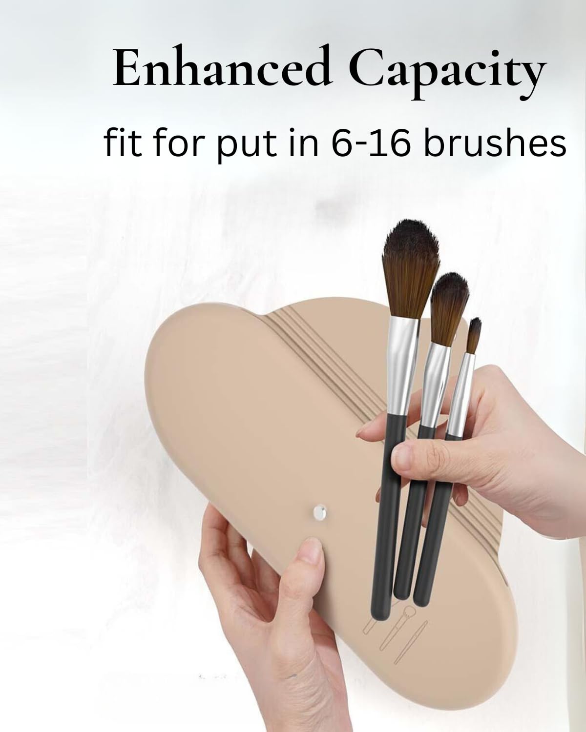 Travel Makeup Brush Bag - Silicone Cosmetic Brush Organizer for On-The-Go Protection | Prevents Brushes from Getting Lost or Dirty in Purse | Easy Clean with Soap | Khaki Color | Perfect for Travel, Gym, and Daily Makeup Organization