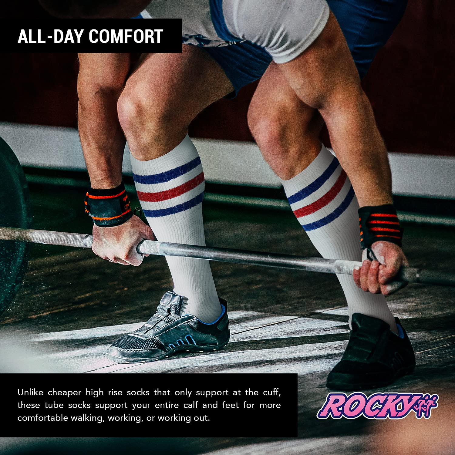 Men's Striped Over The Calf High Tube Socks - 6-Pair Pack (Sizes 9-15) | Comfortable Athletic & Casual Socks for Running, Hiking & Everyday Wear
