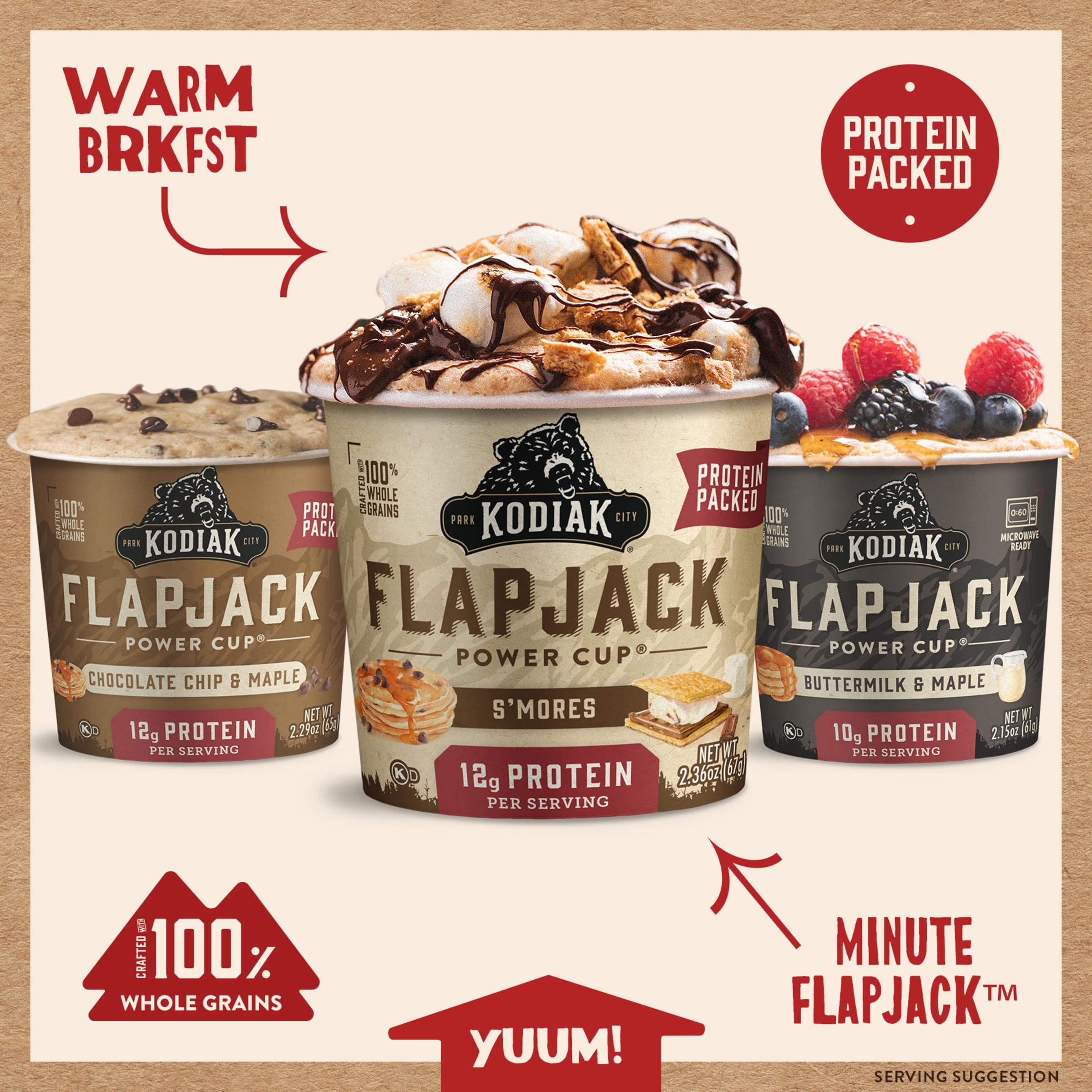 Kodiak Cakes Protein Pancake Mix - Buttermilk, Chocolate Chip & S’mores Variety Pack | High Protein Breakfast On-The-Go | Perfect for Camping, Hiking & Quick Morning Meals