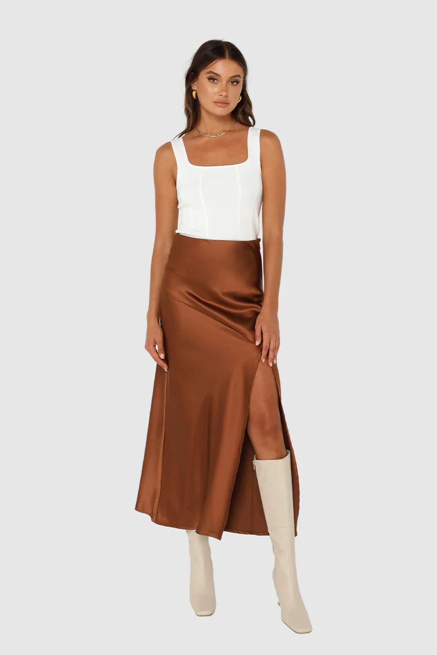 Layla Midi Skirt for Women - Flowy A-Line Knee Length Skirt with Pockets | Perfect for Work, Date Night & Summer Outfits