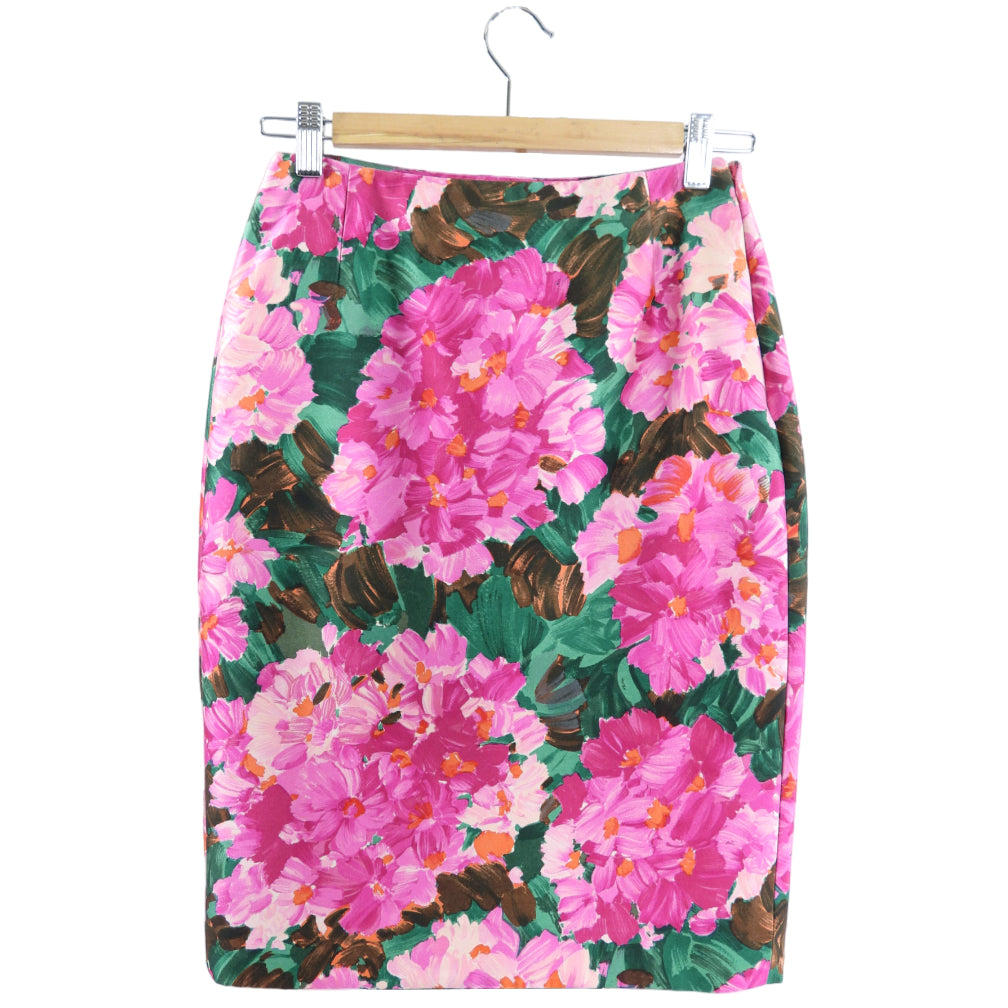 Balenciaga 2008 Vintage Pink and Green Floral Print Pencil Skirt - Size XS / 2 - Perfect for Office Wear, Cocktail Parties & Retro Fashion Outfits