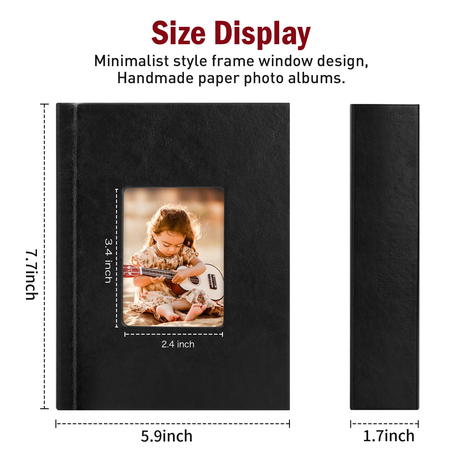 4x6 Small Photo Album Holds 32 Photos - Handmade Paper Wedding & Baby Memory Book with Writing Space - Perfect for Family Photos, Anniversaries, Baby Shower Gifts & Special Occasions (Black)