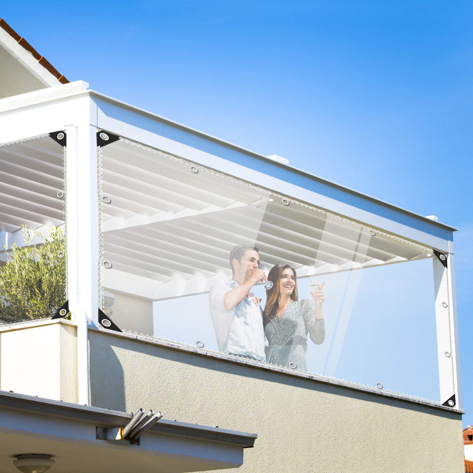 Heavy Duty Clear PVC Vinyl Tarpaulin - Waterproof, Transparent, Tear-Resistant with Reinforced Edges & Grommets | UV Protection for Greenhouse, Patio Cover, Garden Canopy, Outdoor Shelter | Perfect for Camping, Construction, and Weather Protection