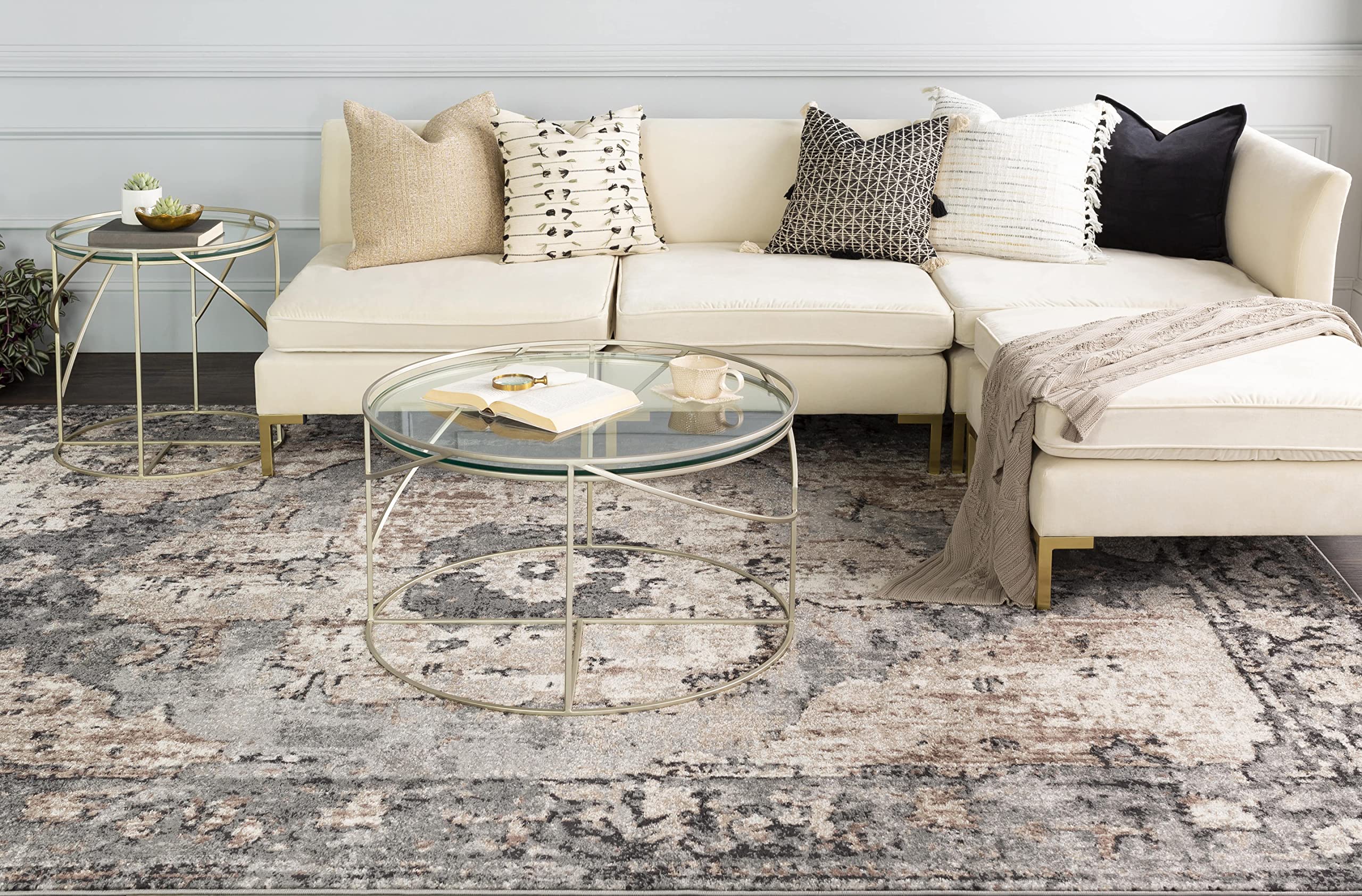 Mark&Day 2x3 Bowen Traditional Charcoal Area Rug - Soft Grey White Beige Carpet for Living Room, Bedroom, Kitchen - Non-Slip Floor Mat (2' x 3') - Perfect for Home Decor, Office & Entryway