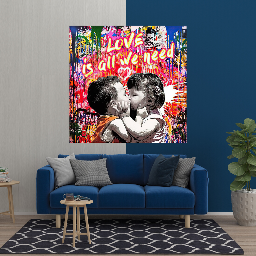 Banksy Love is All We Need Graffiti Canvas Wall Art Print - Modern Urban Home Decor for Living Room, Bedroom & Office