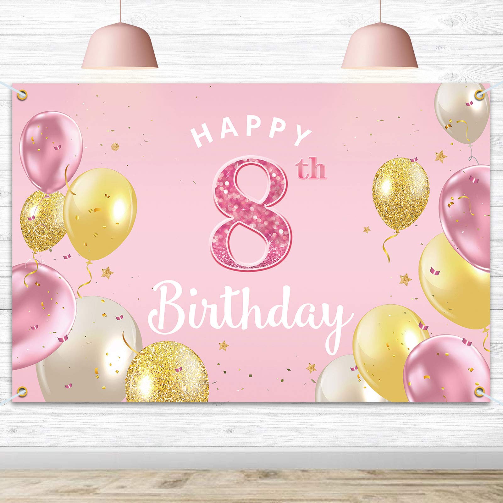 8th Birthday Backdrop Banner - Pink 3.9x5.9ft Happy Birthday Party Decorations for Girls - Perfect for Birthday Parties, Photo Booths & Celebrations
