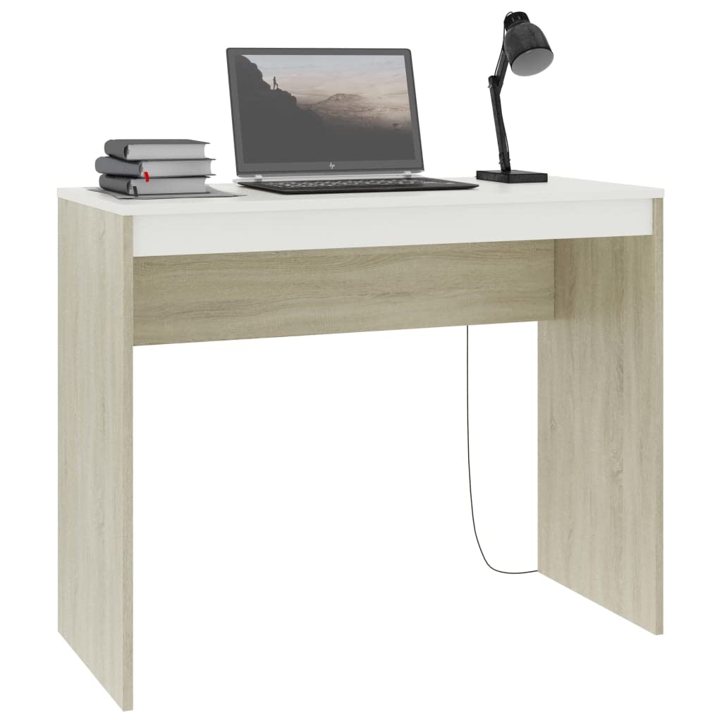 Modern White & Oak Computer Desk - Home Office Workstation for Bedroom & Study