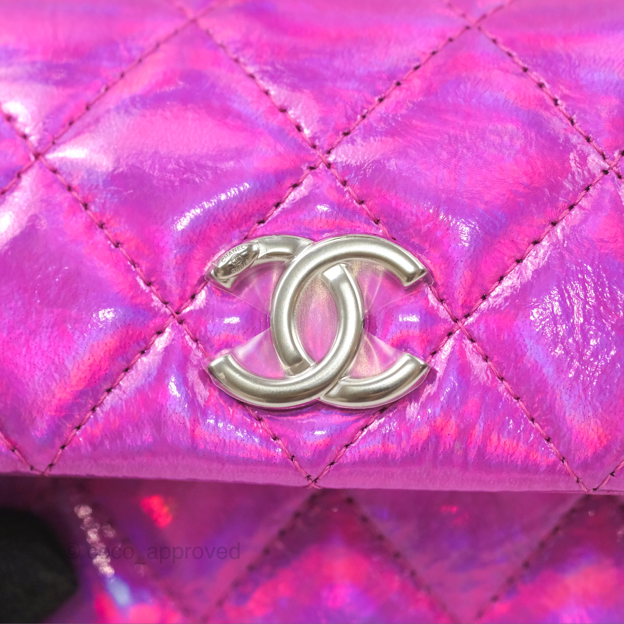 Chanel Fuchsia Iridescent Mirror Goatskin Card Holder with Hook - Luxury Wallet for Women, Perfect for Everyday Use & Travel Accessories