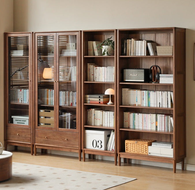 Solid Black Walnut & Oak Wood Bookcase - Customizable Wall-Mounted Bookshelf for Living Room, Home Office & Library Storage
