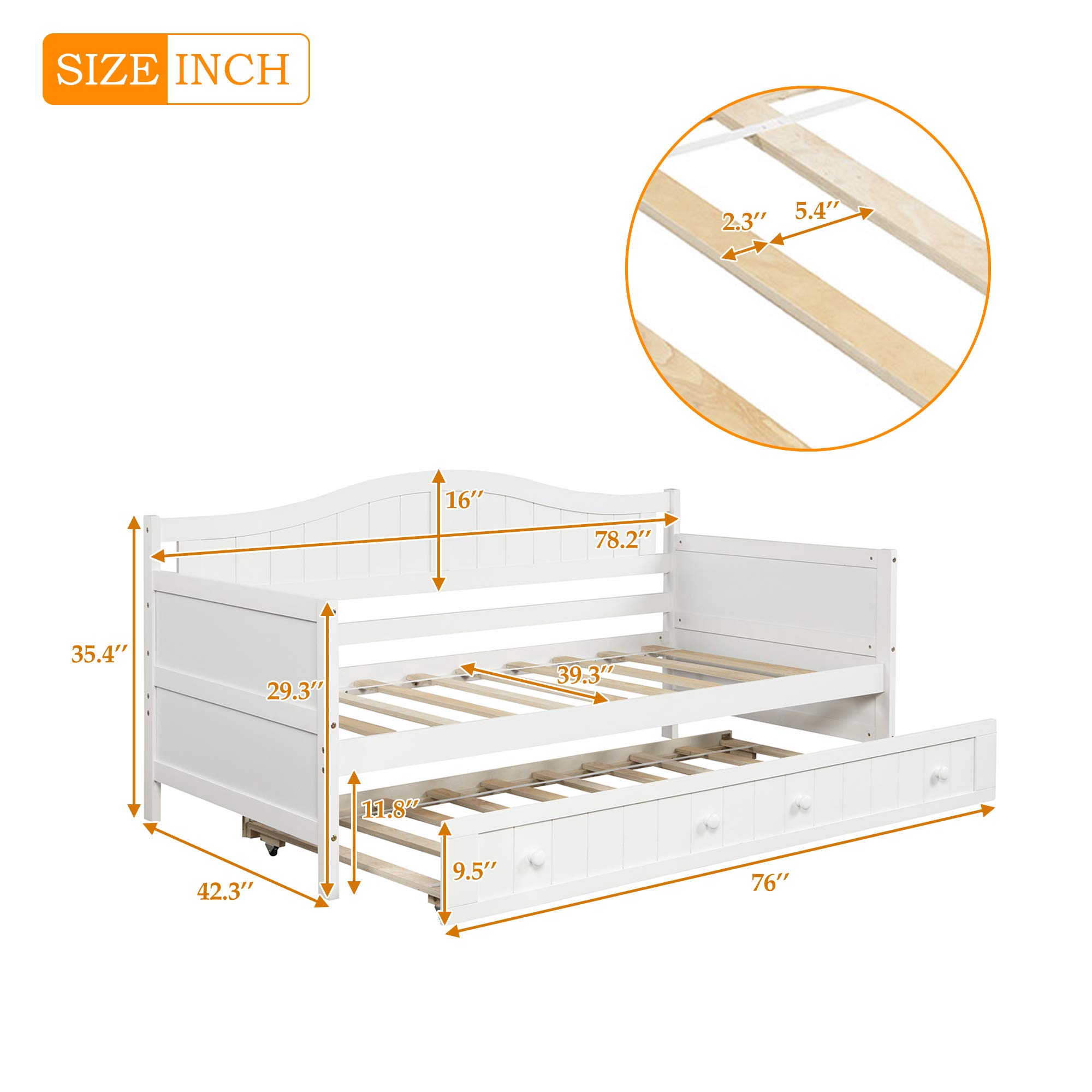 Harper & Bright Designs Twin Daybed with Trundle - Solid Wood Convertible Sofa Bed Frame for Small Spaces, Guest Room & Living Room - Perfect for Sleepovers & Space Saving (White, Twin Size)