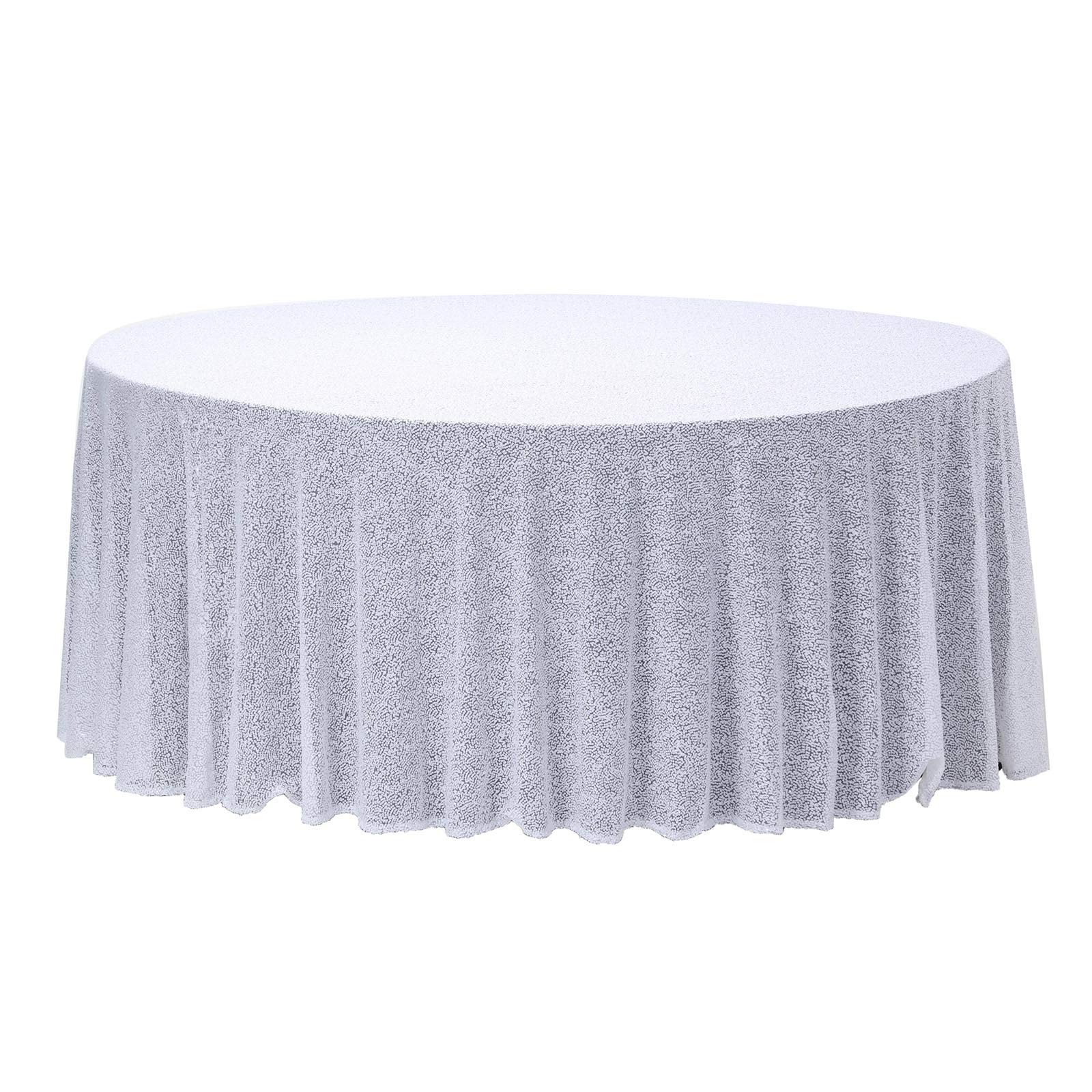 BalsaCircle 120-Inch White Sequin Round Tablecloth - Elegant Wedding Party Decor, Cake Table Cover, Dessert Display, Banquet & Special Event Table Linens - Perfect for Bridal Showers, Birthday Parties, and Holiday Celebrations