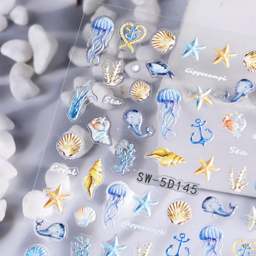 5D Starfish Seashell Nail Stickers - Summer Ocean Nail Art for Women DIY