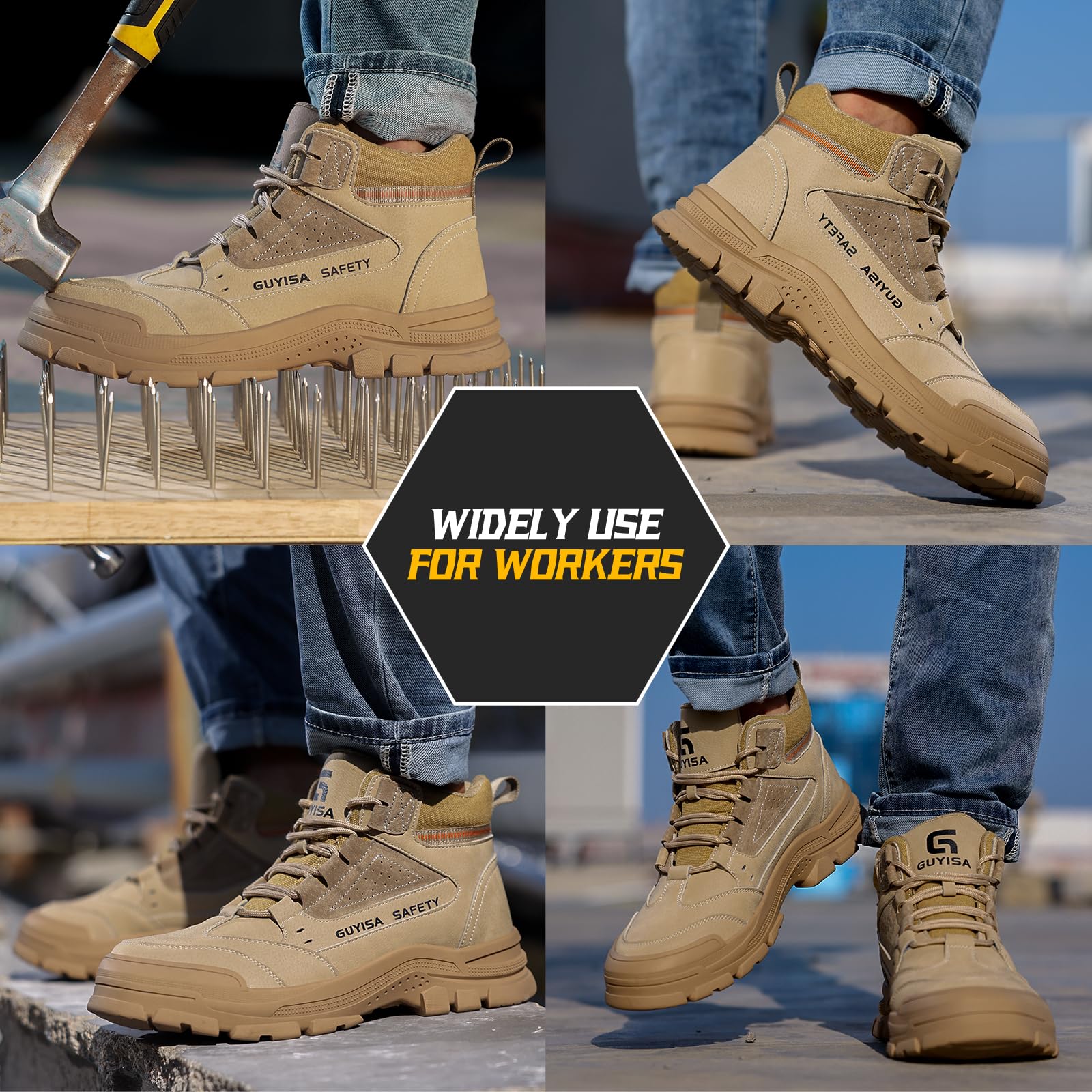 **GUSAYEX Men's Steel Toe Work Shoes - Lightweight, Non-Slip, Indestructible Safety Sneakers for Construction & Industrial Use | Comfortable & Fashionable Safety Boots for Work, Hiking & Outdoor Activities**