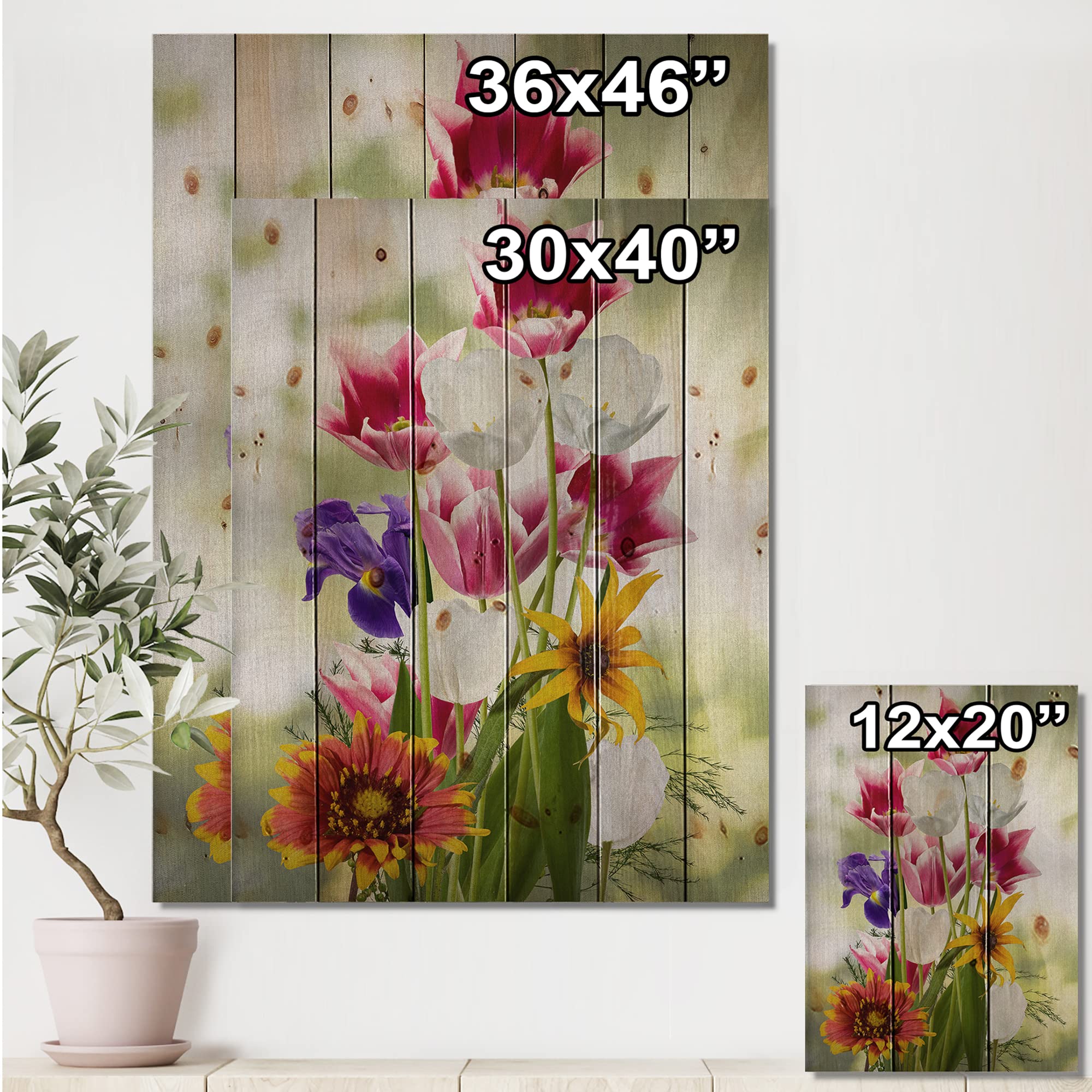 Vibrant Red Purple Yellow Wildflowers Traditional Wood Wall Decor - Large Floral Wood Art Panels Printed on Natural Pine - Perfect for Living Room, Bedroom & Farmhouse Decor