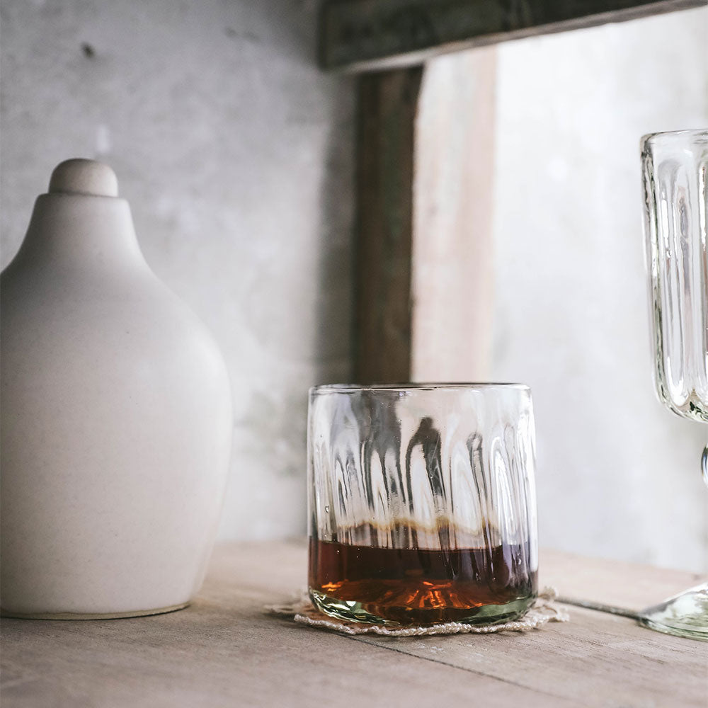 Handblown Fluted Tumbler Glass - 16oz Insulated Drinking Cup for Coffee, Tea & Cocktails - Perfect for Home, Office or Outdoor Use