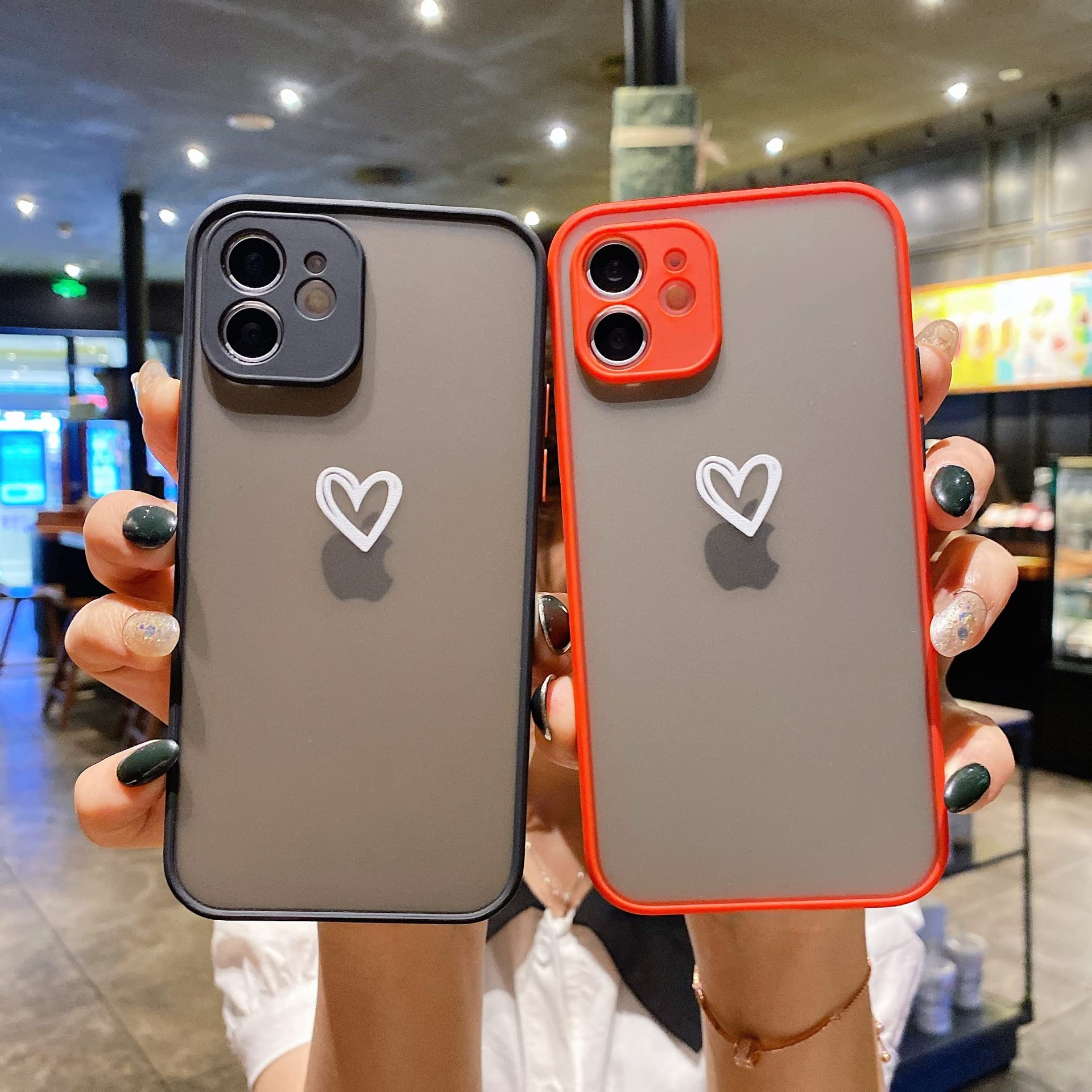 YTanazing Love Hearts Clear Frosted iPhone 12 Pro Max Case - Reinforced Camera Protection, Soft TPU Silicone Slim Cover for Women & Girls (Black) | Perfect for Everyday Use, Gift Giving & Style Protection