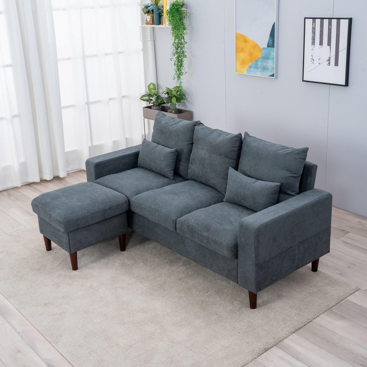 Modern Linen Fabric L-Shaped Sectional Sofa - 3-Seat Comfortable Couch for Living Room, Apartment & Small Spaces - Perfect for Lounging, Entertaining & Relaxing at Home