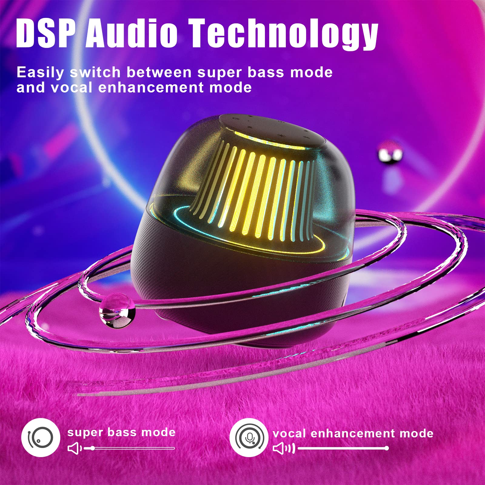 ALLWAY LED Bluetooth Speaker with 8 Light Modes, Super Bass & 360° HD Sound - Wireless Portable Speaker with APP Control, Built-in Mic for Calls, Bluetooth 5.3, TWS Pairing for Home, Party, Camping, Travel & Outdoor Adventures
