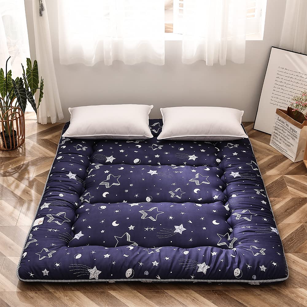 Navy Star Futon Mattress - Japanese Floor Mattress, Tatami Style Foldable Bed for Camping & Home Use, Portable Queen Size Sleeping Pad for Kids & Adults, Perfect for Guest Room, Dorm, RV & Outdoor Adventures
