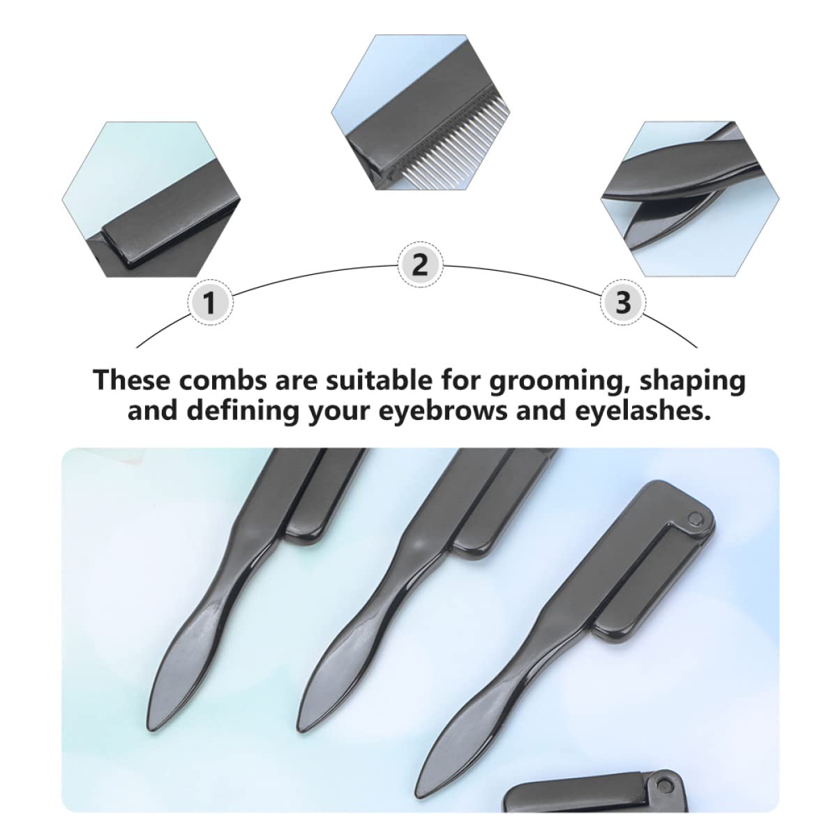 LALAFINA 3-Piece Professional Makeup Brush Set - Stainless Steel Eyebrow Comb & Eyelash Comb Kit for Perfect Eyebrow Shaping & Lash Separation | Ideal for Home, Salon & Travel Makeup Application