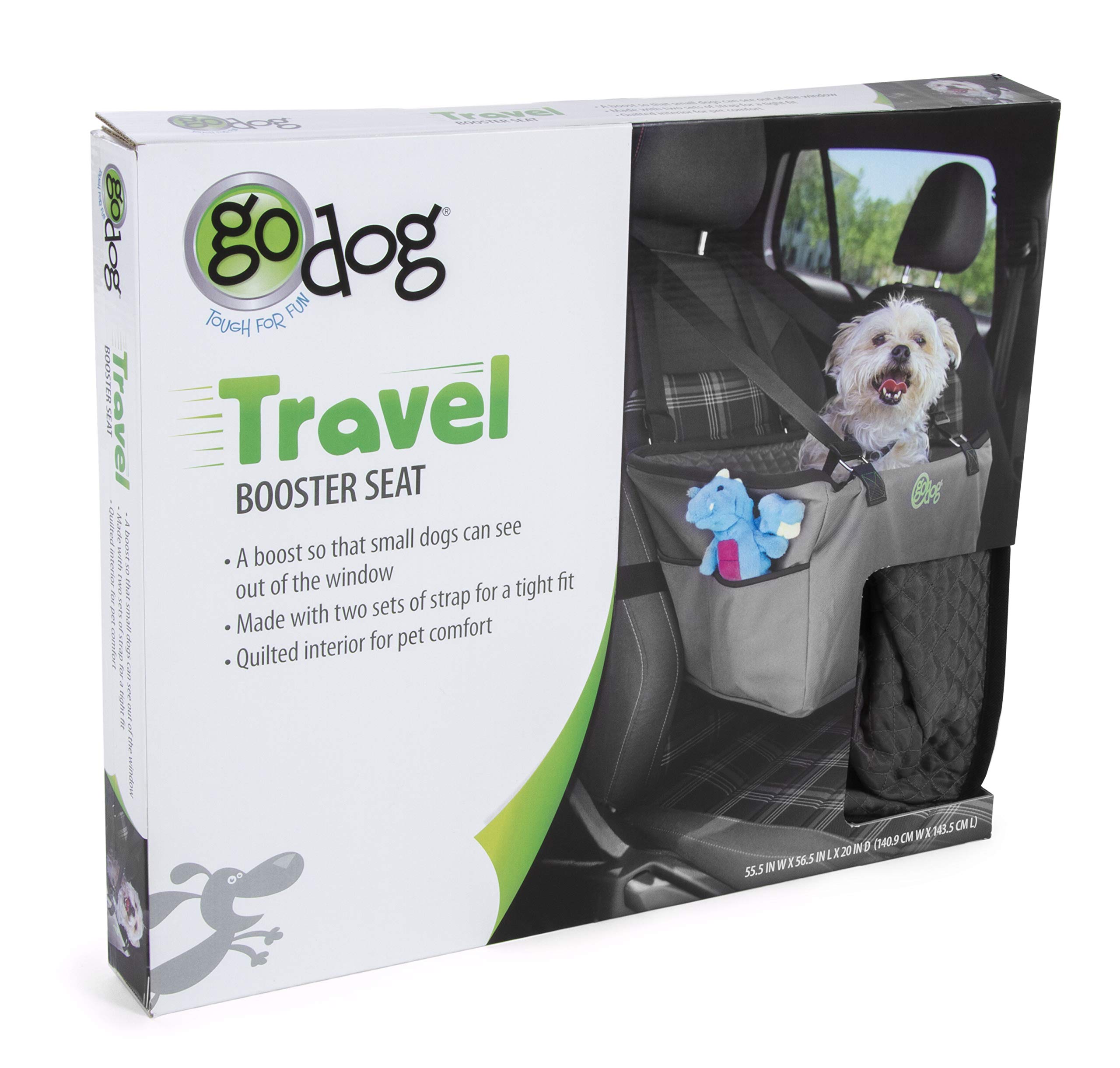 goDog Travel Raised Booster Pet Car Seat for Small to Medium Dogs - Comfortable & Secure Black Dog Car Seat with Non-Slip Base | Perfect for Road Trips, Vet Visits & Daily Car Rides