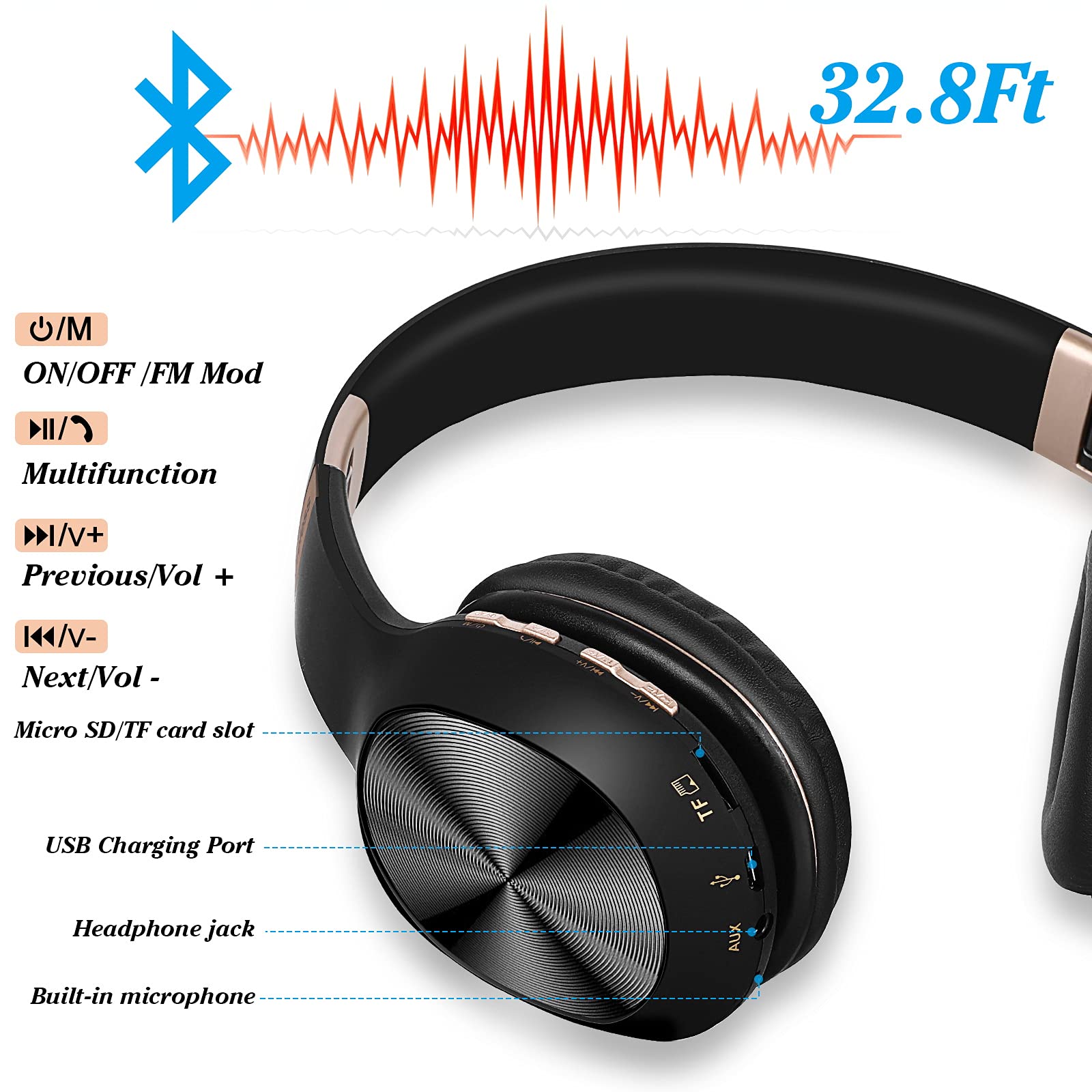 UrbanX Perfect Comfort 955 II Wireless Bluetooth Over-Ear Headphones with Noise Isolation - Compatible with Lenovo K5 Note (Black) - Ideal for Travel, Work & Gaming