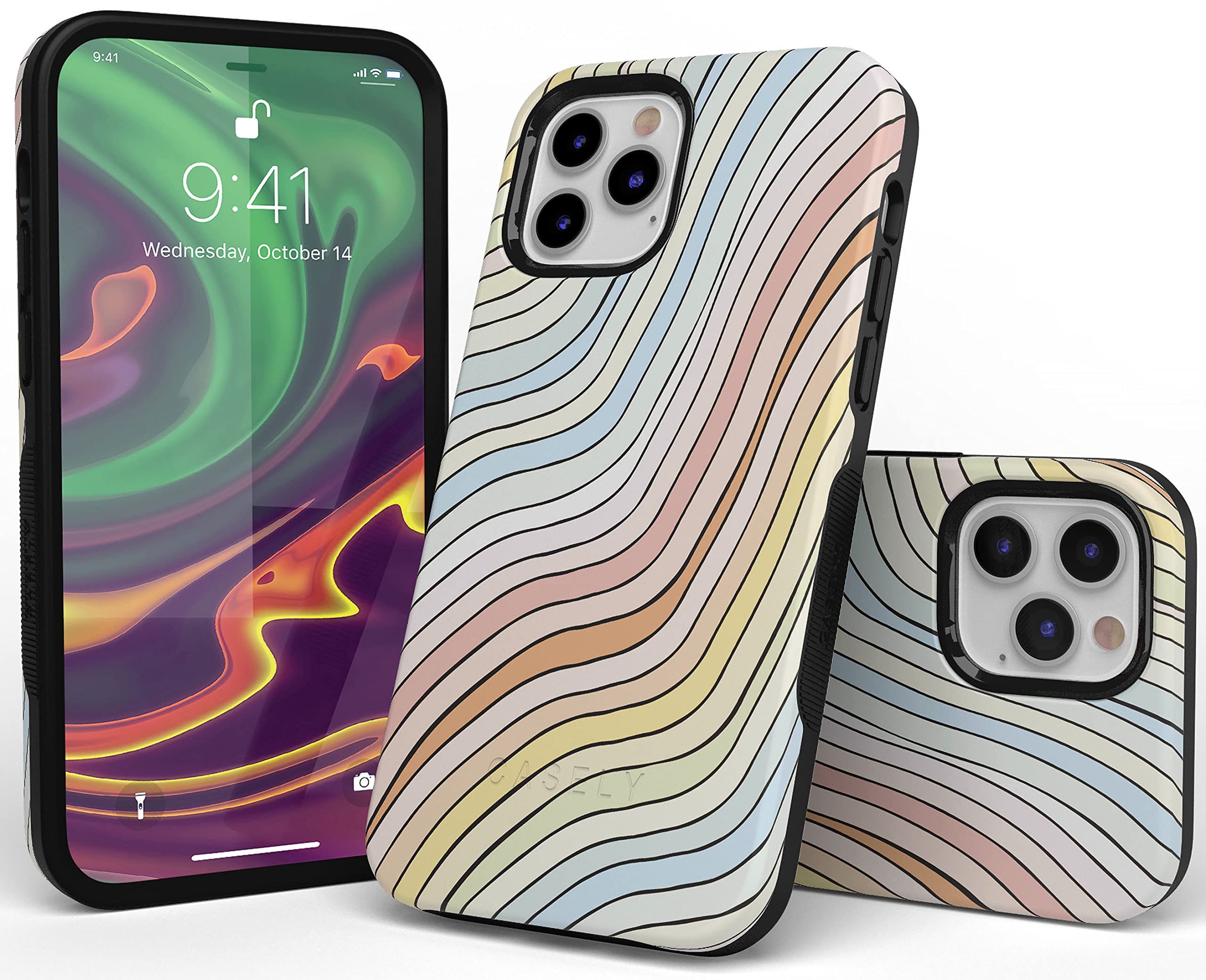 Casely iPhone 11 Pro Case - Pastel Rainbow Lined Protective Cover | Shockproof & Slim Design | Perfect for Beach, Travel & Everyday Use