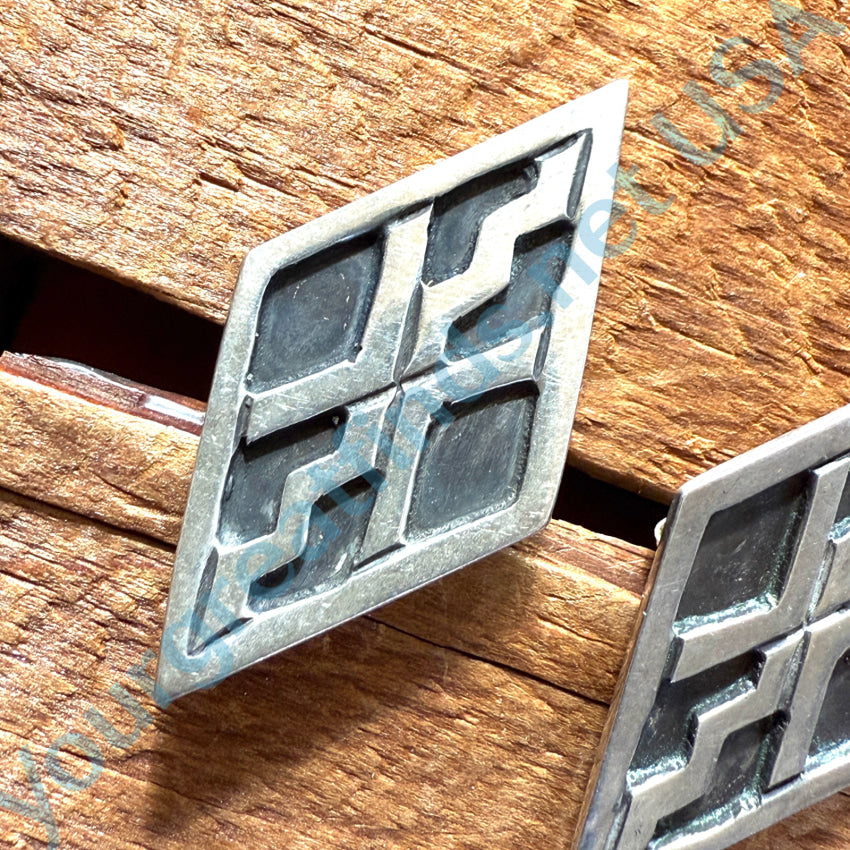 Vintage Diamond Shaped Sterling Silver Pierced Post Earrings - Handmade Mexican Jewelry for Women - Perfect for Weddings, Parties & Special Occasions