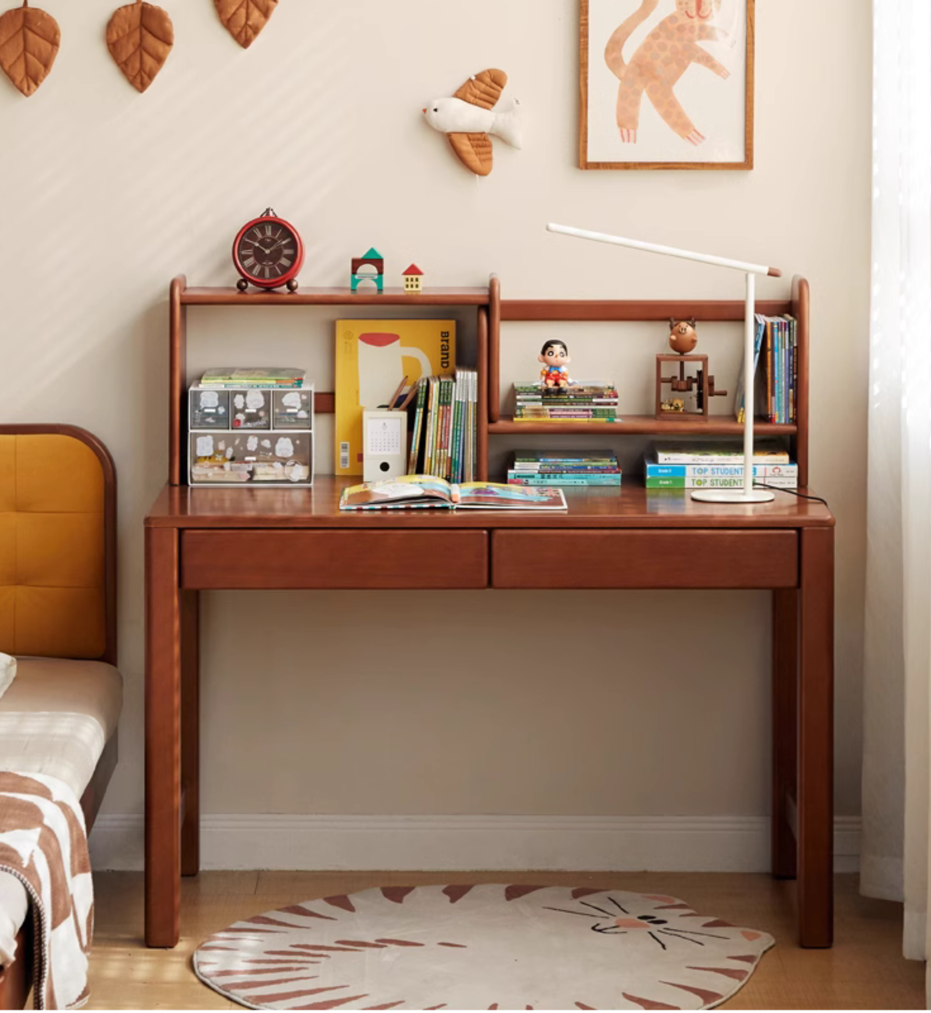 Solid Poplar Wood Kids Study Desk with Bookshelf - Durable Children's Learning Table for Homework & Reading - Perfect for Bedrooms, Playrooms & Homeschooling