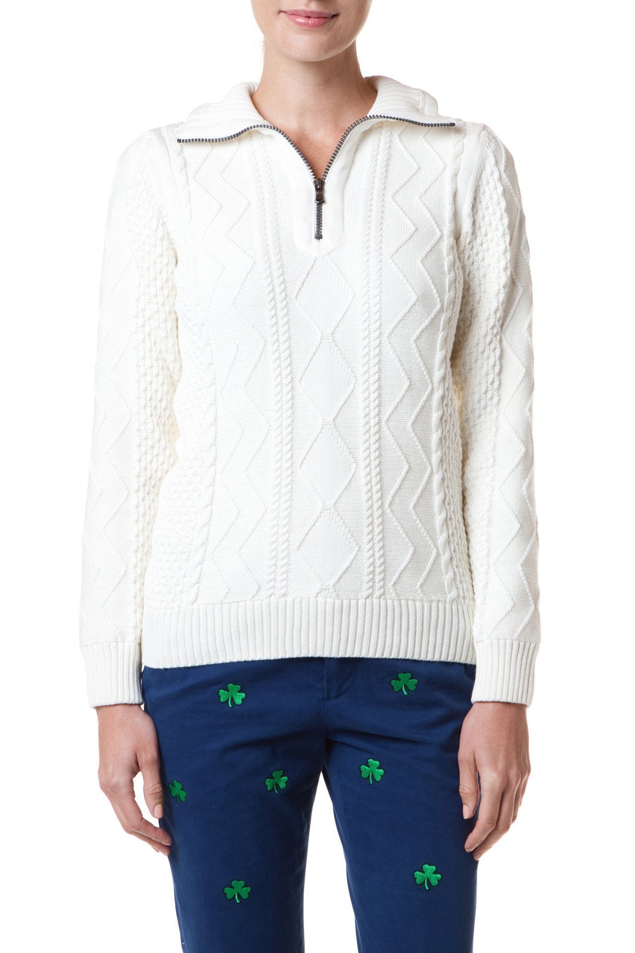 Annika Off White 1/4 Zip Pullover Sweater for Women - Cozy Casual Knit Top for Fall & Winter | Perfect for Office, Dates & Outdoor Activities