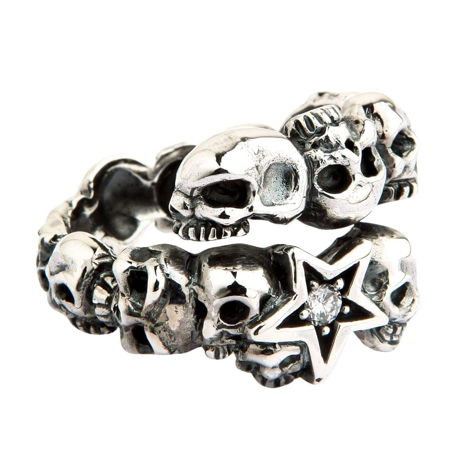 Diamond Star Rock Sterling Silver Skull Ring for Men - Gothic Punk Jewelry for Halloween, Rock Concerts & Edgy Fashion Accessories
