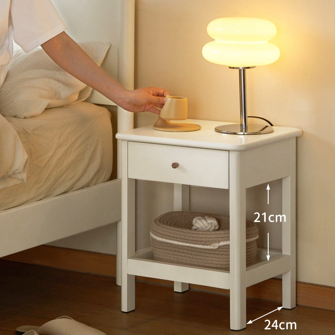 Solid Pine Wood Single Drawer Nightstand - Sturdy Bedside Table for Bedroom, Living Room, or Office - Perfect for Storage & Decor