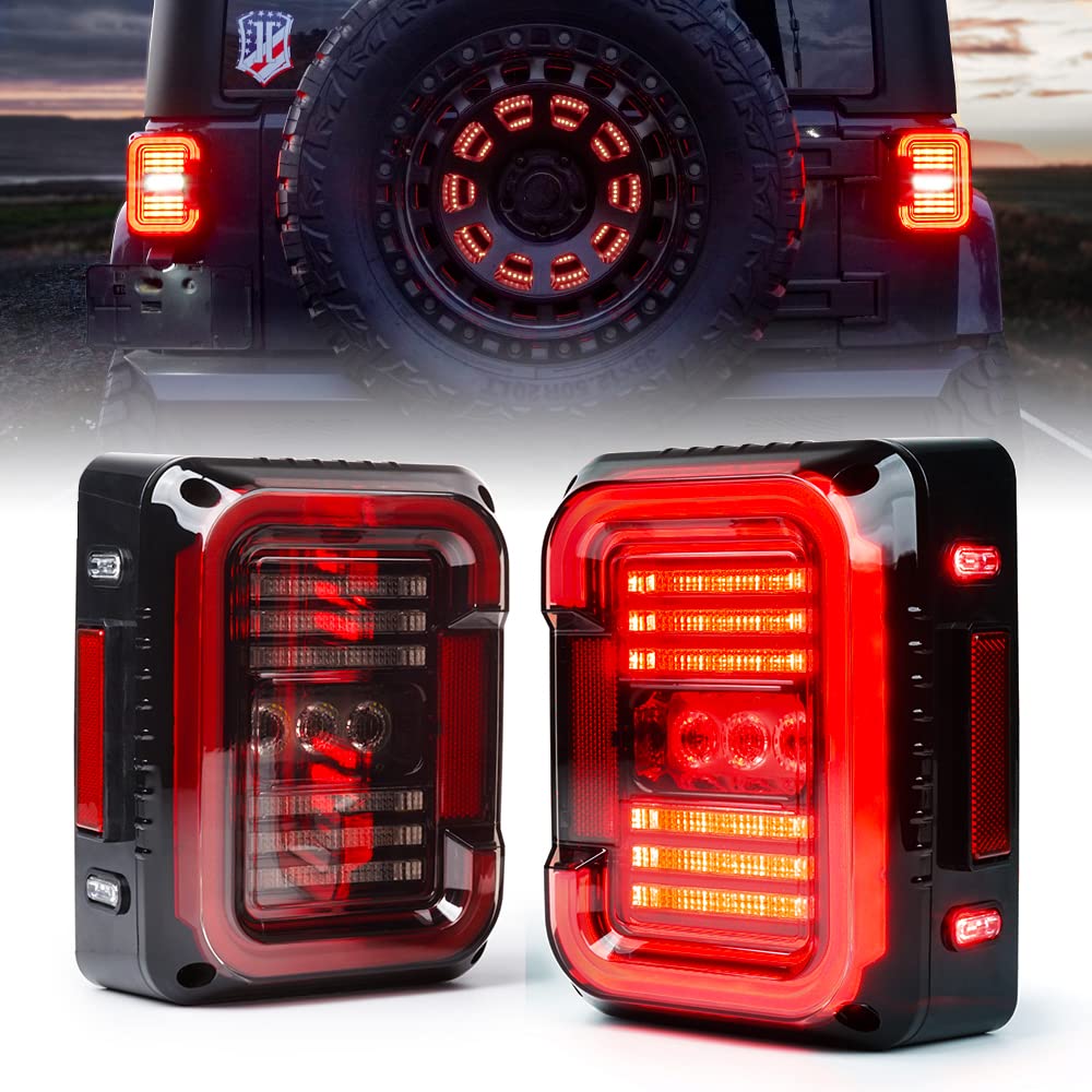 Xprite LED Tail Lights for Jeep Wrangler JK JKU 2007-2018 - C-Shaped Design, Clear Lens, Running/Brake/Turn/Reverse Lights, DOT Approved, EMC Built-In | Off-Road & Night Driving Safety Enhancement