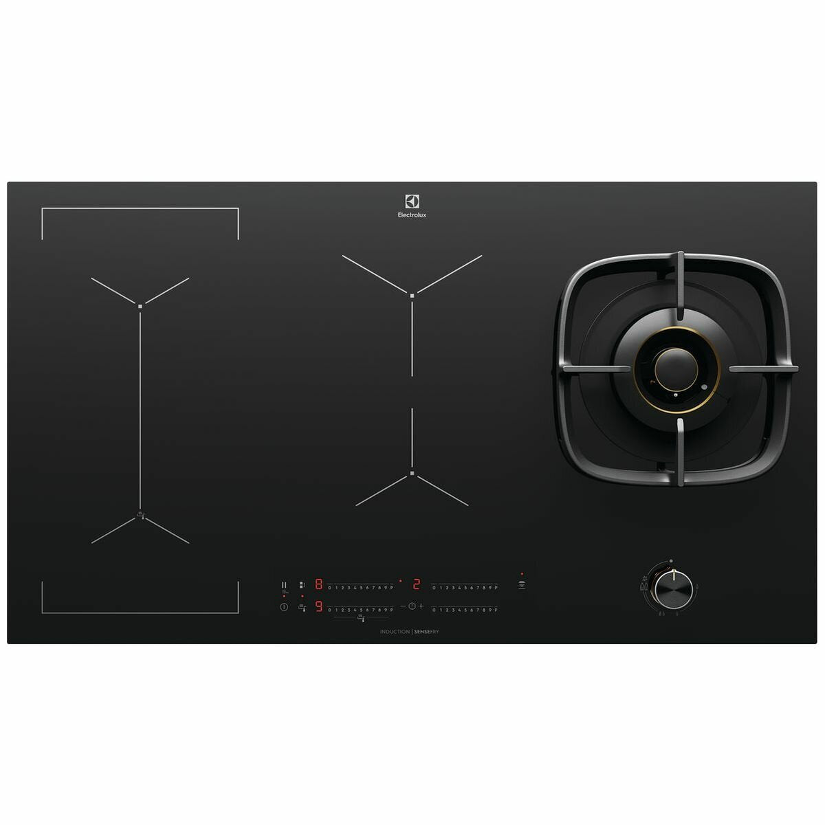 Electrolux 90cm Gas Wok Burner & 4 Zone Induction Cooktop with Hob2Hood EHH957BE - Professional Kitchen Stove for Asian Cooking & Home Chefs