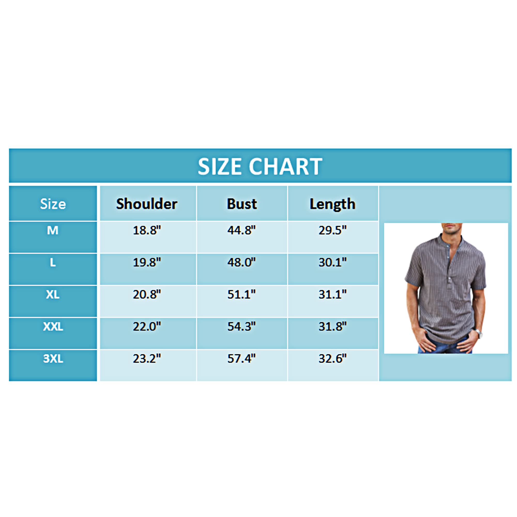 Men's Linen Shirts - Breathable Cotton Henley Neck Striped Tops for Summer | Casual Short Sleeve Button Down Shirt for Beach, Vacation & Outdoor Activities