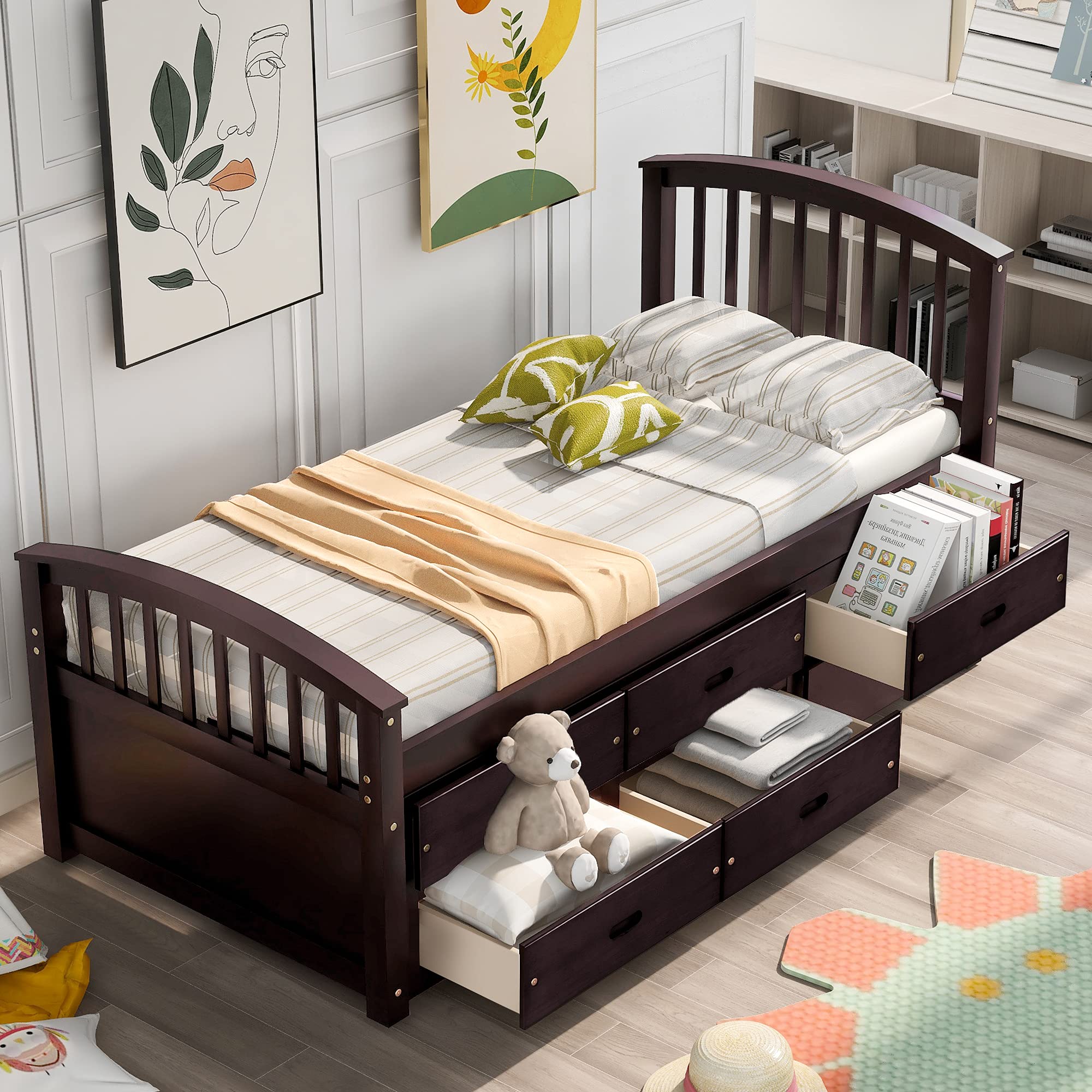 A Cozy Haven for Small Spaces: The SOFTSEA Twin Size Storage Bed