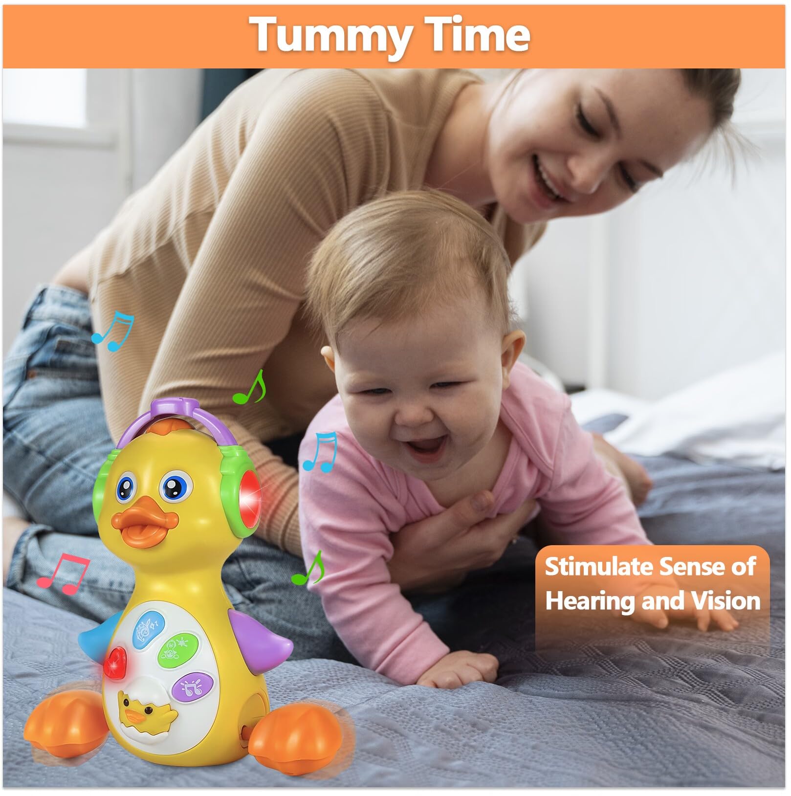 HAPTIME Musical Light Up Duck Toys for Toddlers 1-3 Years - Interactive Baby Toys 18+ Months with Sound & Lights - Encourages Crawling & Sensory Development - Perfect Christmas Birthday Gift for 1-2 Year Old Boys & Girls - Great for Playtime, Learning & Early Childhood Development