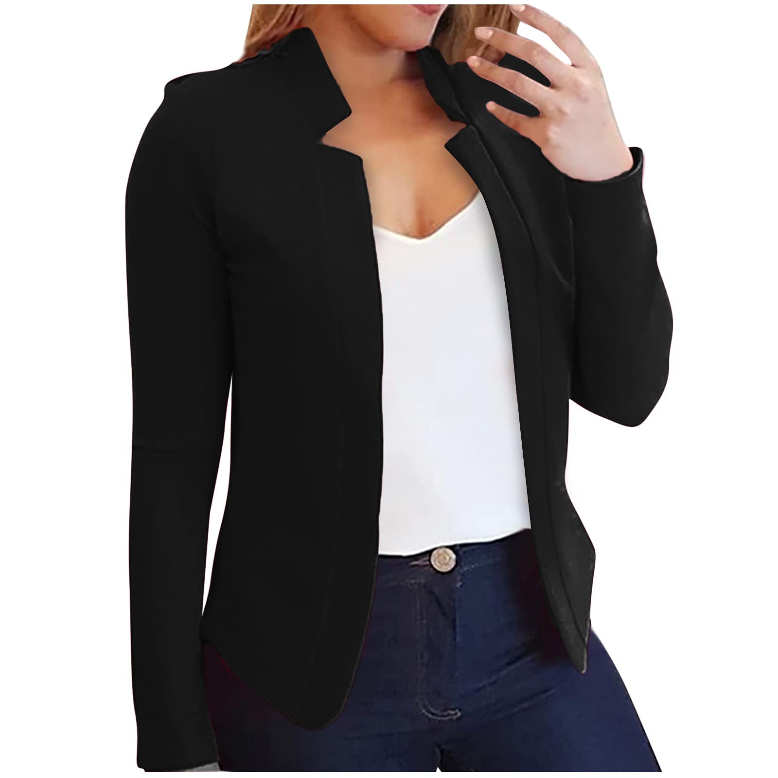 Women's Akklian Casual Blazer - Solid Color Open Front Office Jacket for Work & Outings