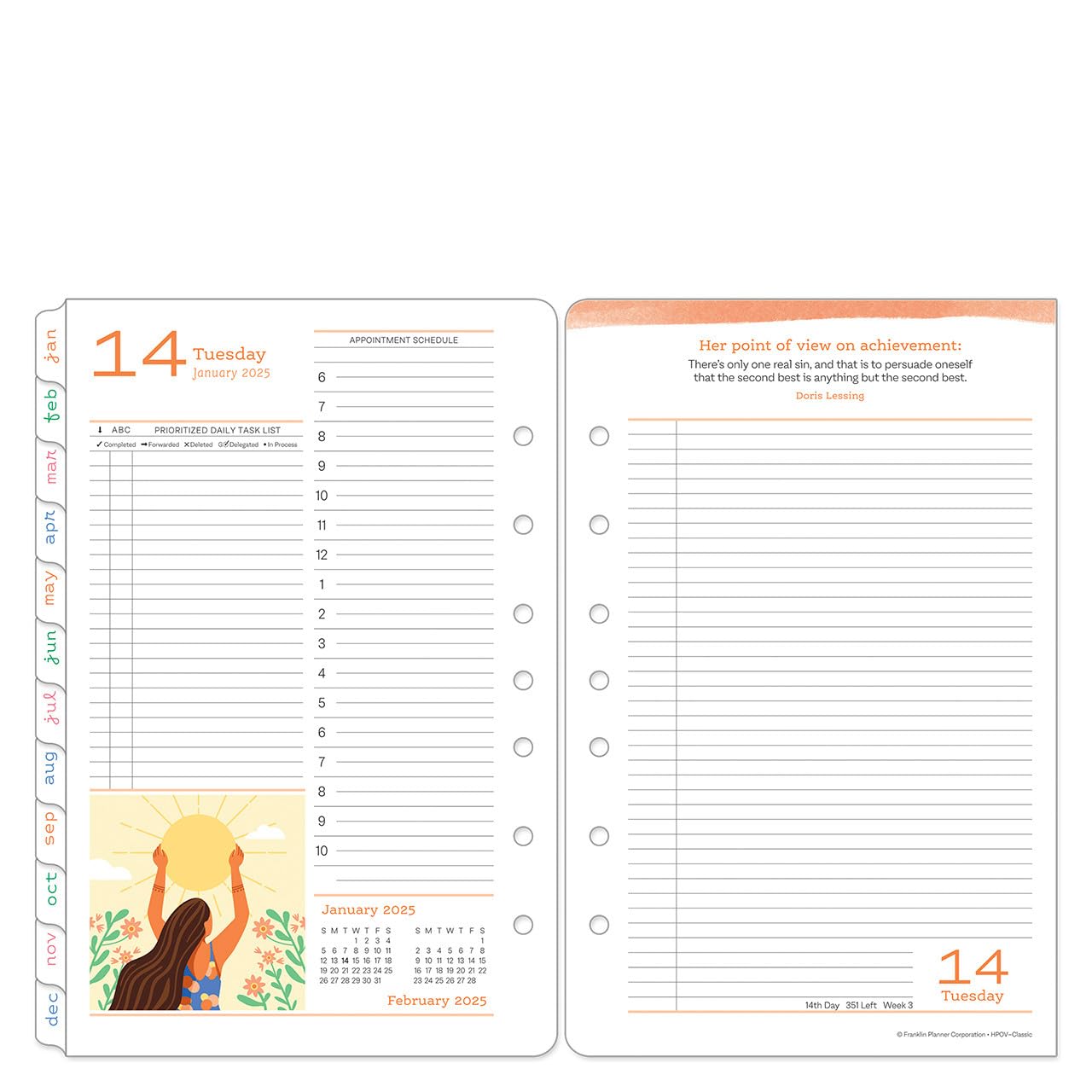 FranklinCovey Her Point of View Two Page Per Day Ring-Bound Planner - Classic Style (Jan 2025 - Dec 2025) | Daily Organizer for Women, Productivity Planner for Work & Life Balance | Perfect for Goal Setting, Time Management & Personal Growth