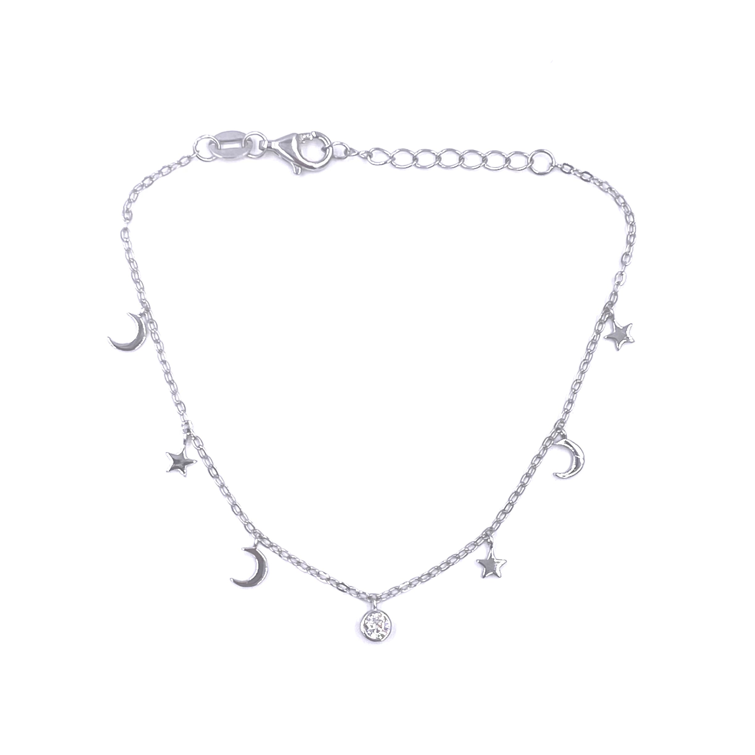 Ashley Gold Sterling Silver CZ Moon and Stars Bracelet for Women - Elegant Celestial Jewelry for Everyday Wear & Special Occasions