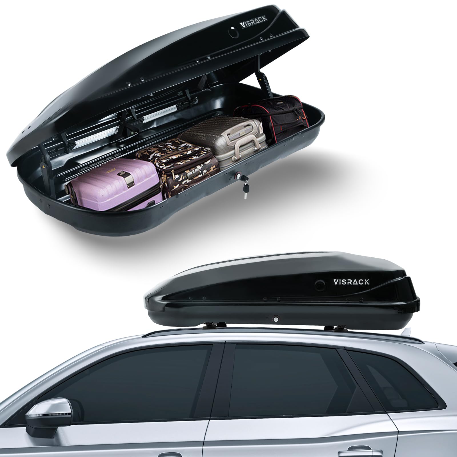Black 13 Cubic Feet Rooftop Cargo Box - Heavy Duty Waterproof Car Top Carrier with Dual Side Opening | Extra Keys & Straps Included | Perfect for Road Trips, Camping Gear Storage & Travel Luggage