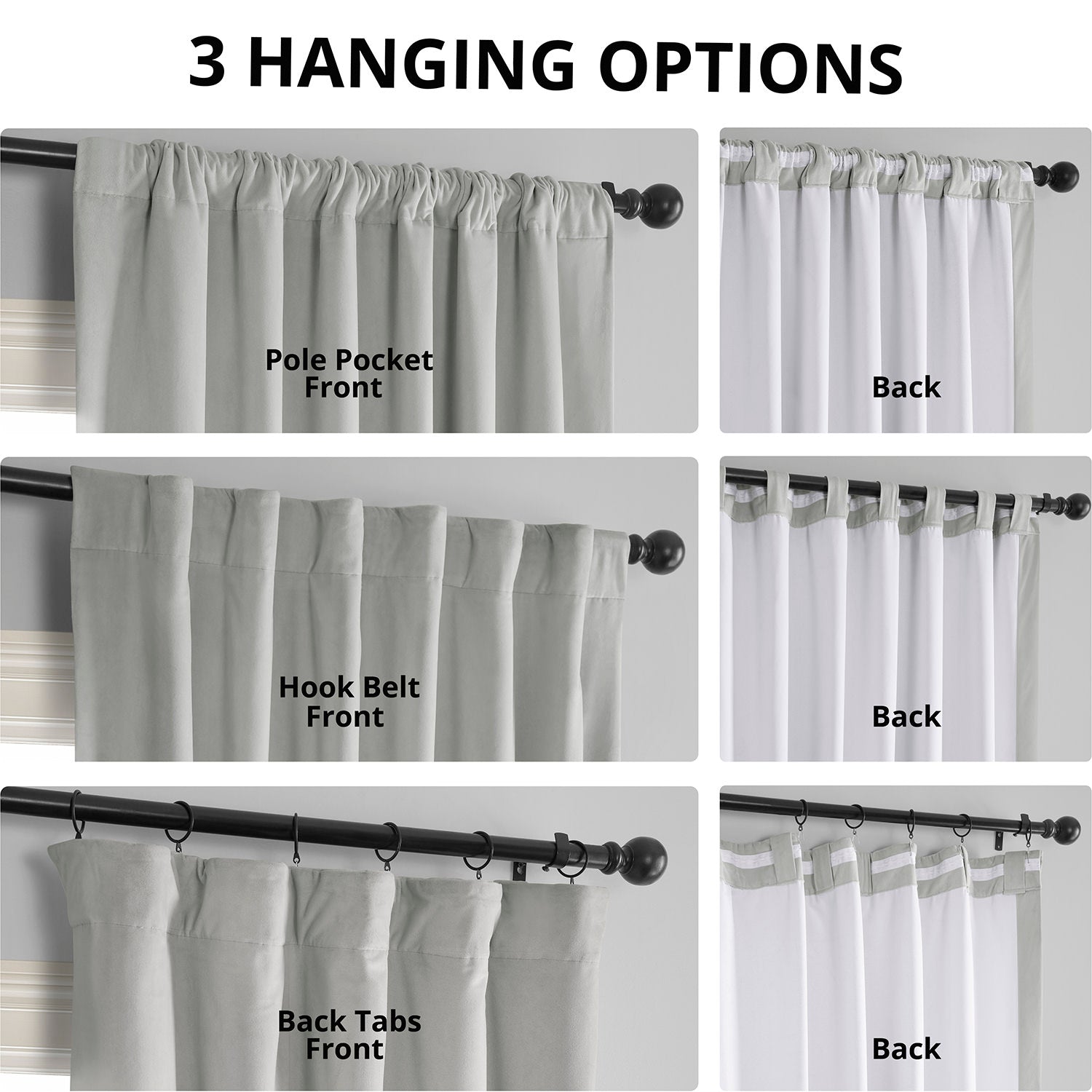 Reflection Grey Signature Velvet Blackout Curtains - Thermal Insulated Window Drapes for Bedroom & Living Room - Noise Reducing Room Darkening Panels for Better Sleep