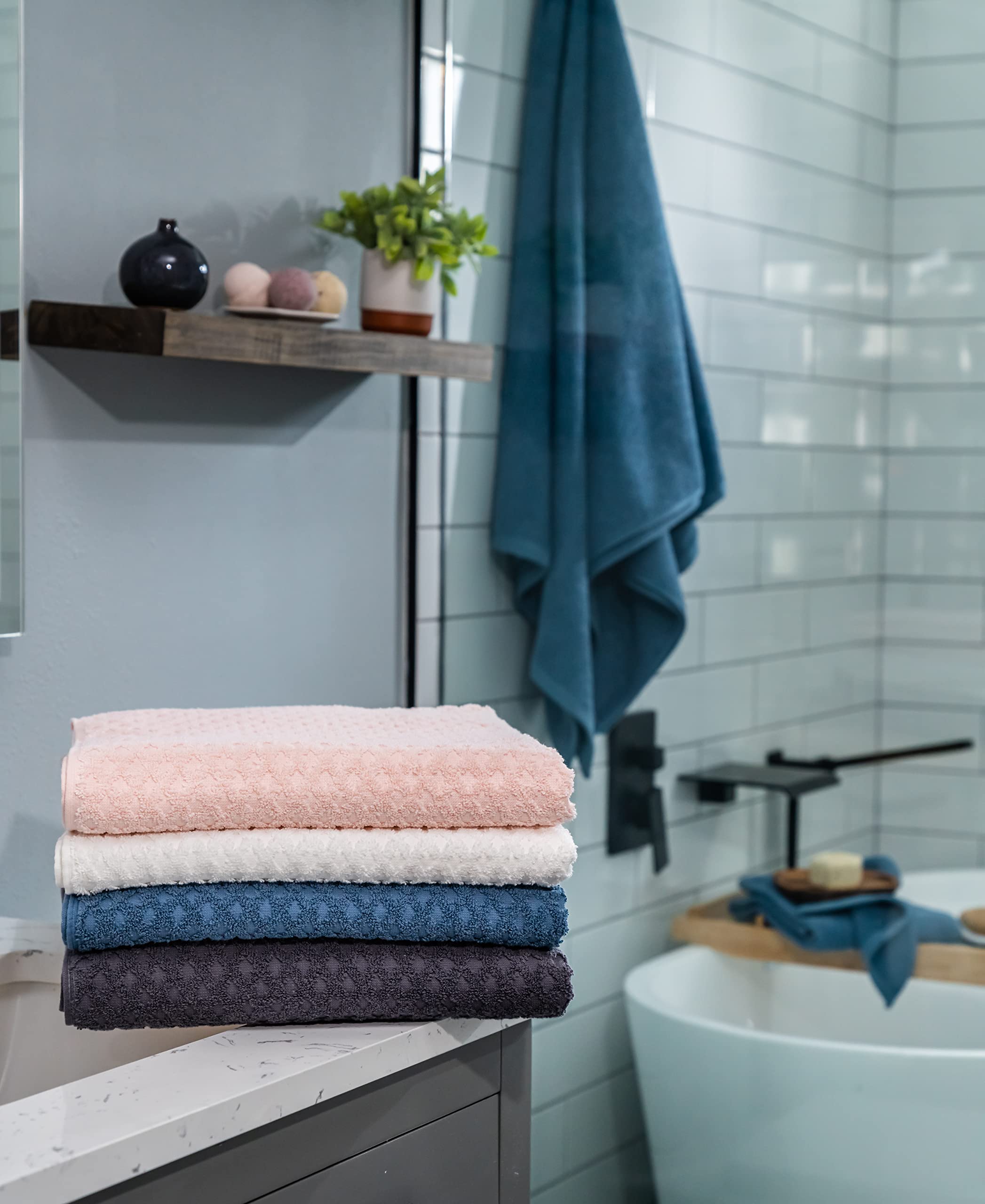 Simpli-Magic 79454 6-Piece Diamond Bath Towel Set - 2 Bath Towels, 2 Hand Towels, 2 Washcloths - Ultra Soft & Absorbent - Perfect for Spa, Bathroom & Guest Use - Blue